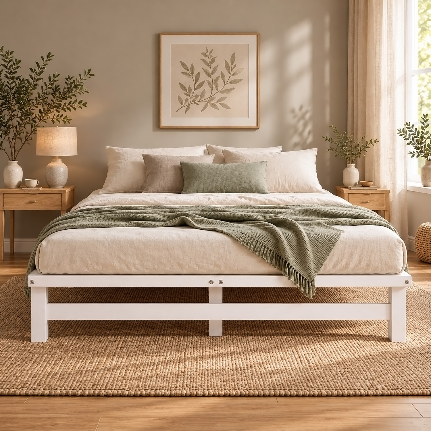 Pallet Bed 140x200 cm White – Wooden Double Bed with Mattress & Slatted Base for Teen Rooms, Guest Rooms, and Bedrooms