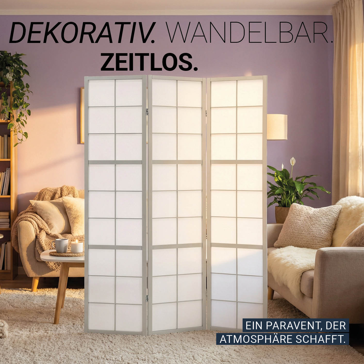 Paravent Grey Shoji | 3-panel | Wood | Room Divider | Partition Privacy Screen