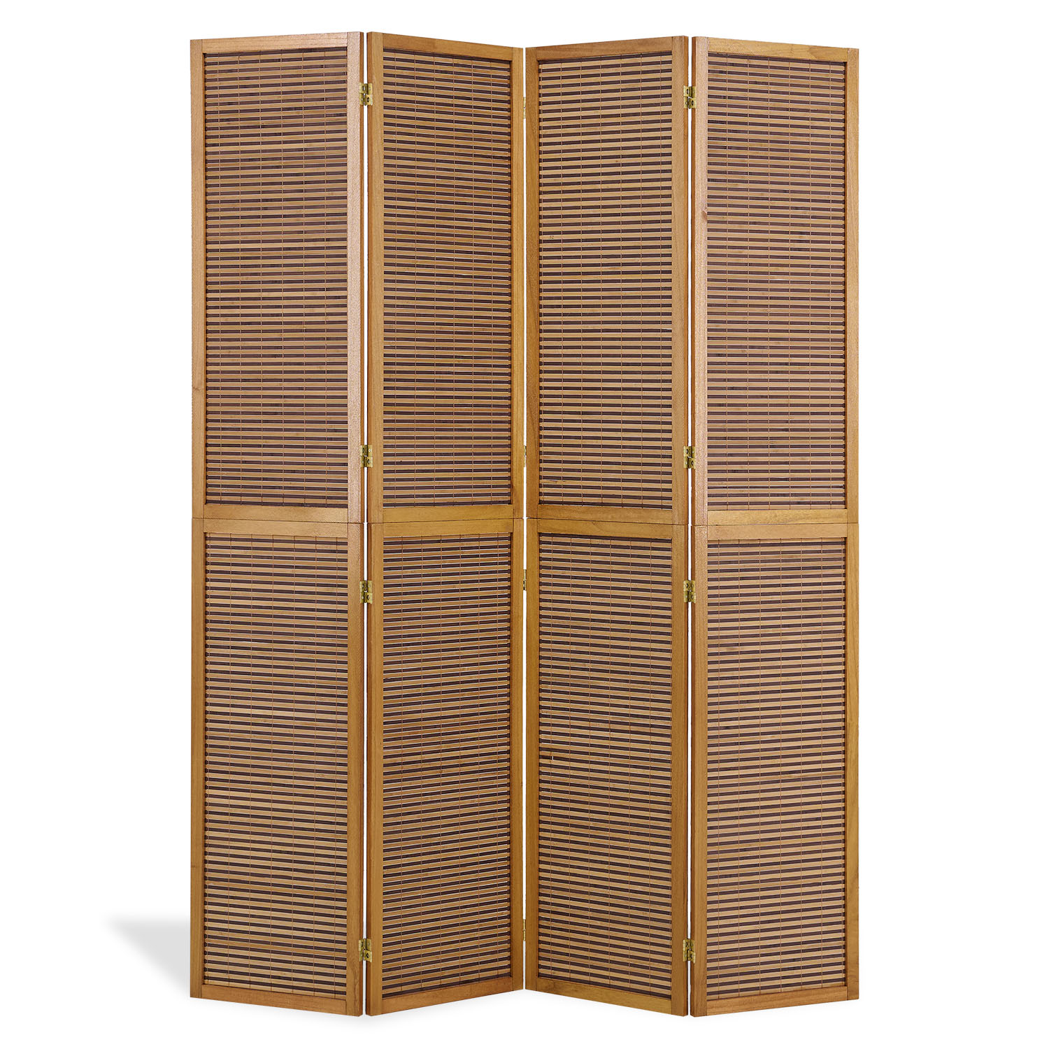 Paravent Brown Wooden Slats Height 200 cm | 4-panel | Wood | Room Divider Partition Privacy Screen