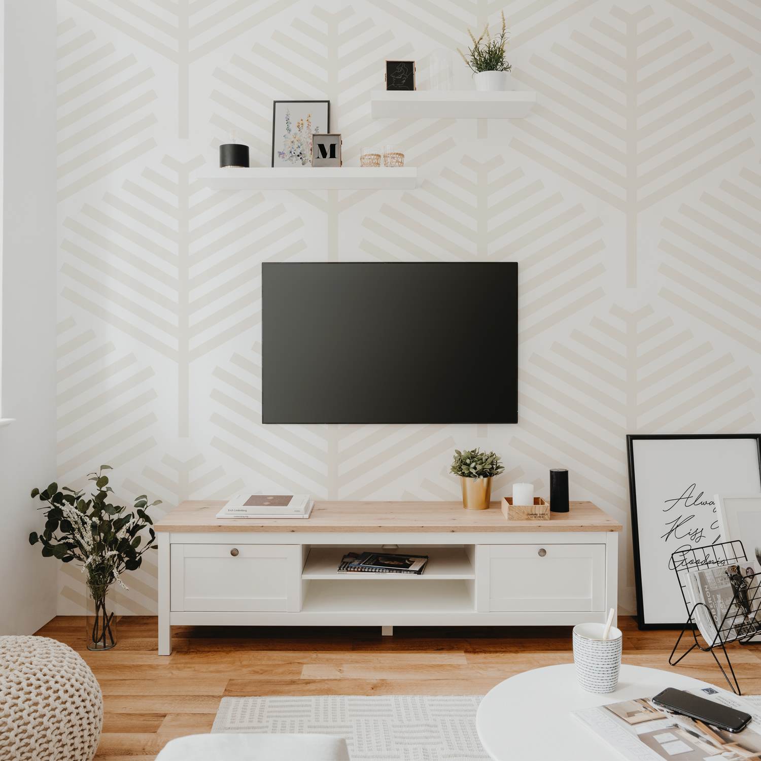 TV Board Wood TV Cabinet Lowboard TV Bench Sideboard White Natural