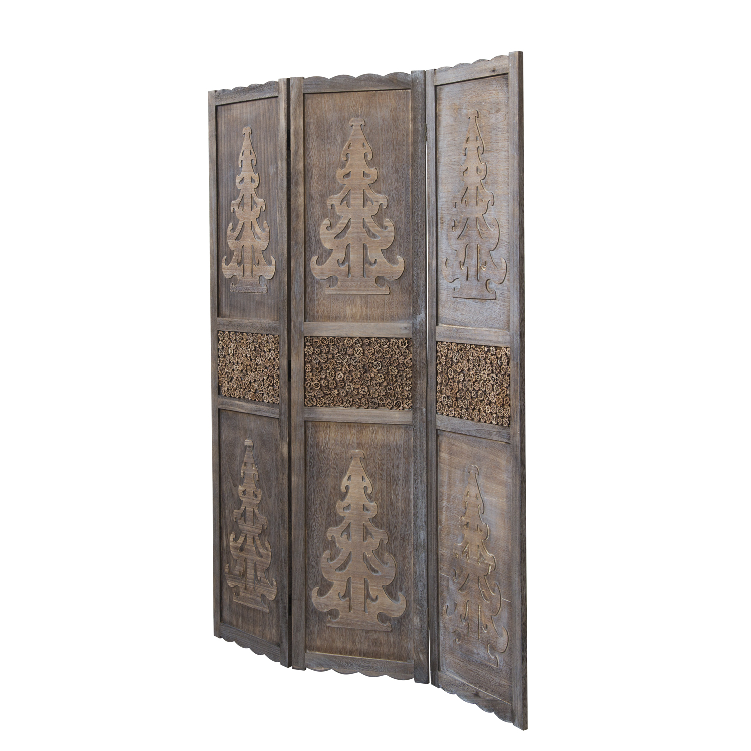 Paravent room divider 3 parts wood partition wall privacy screen brown