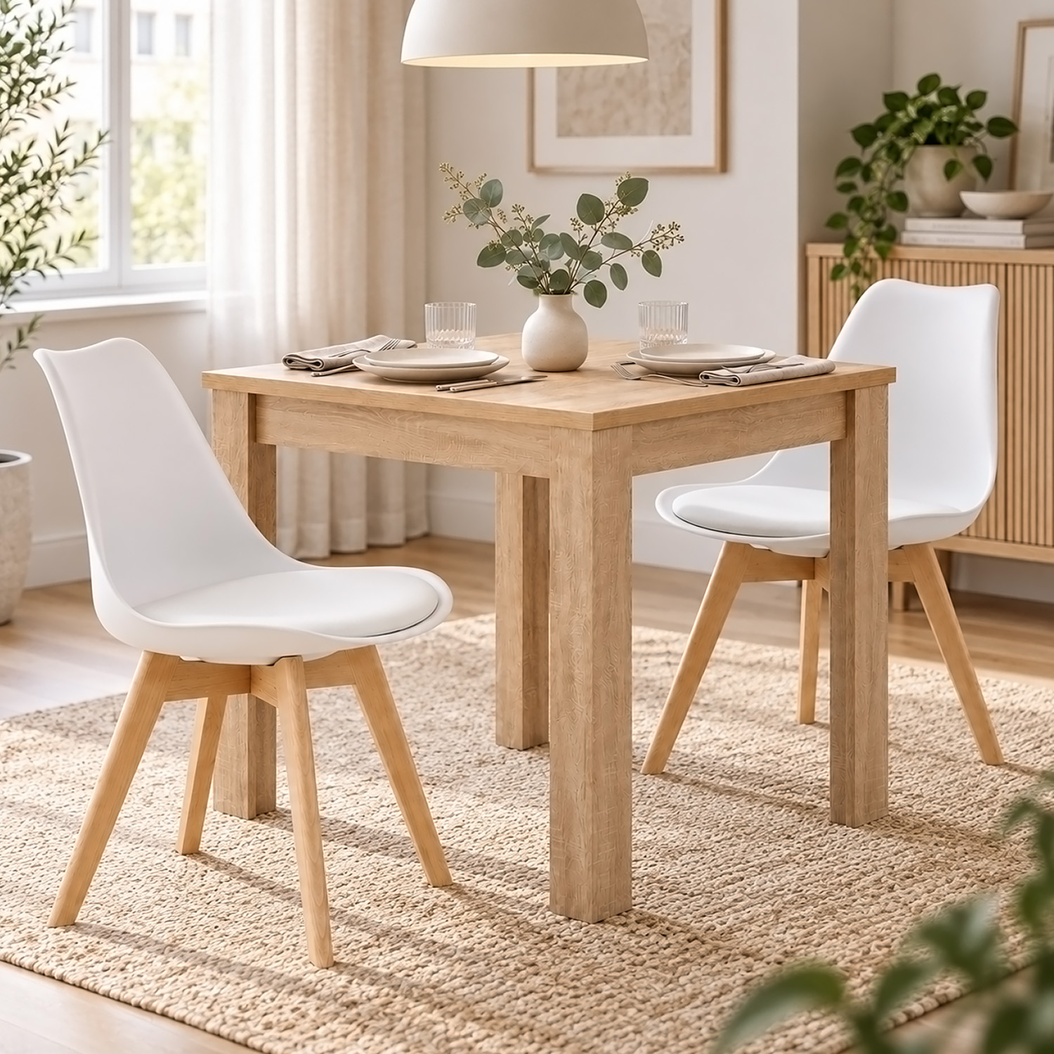 Esstisch mit 2 / 4 Stühlen Set Essgruppe Kunststoff Küchenstühle Weiß Schwarz Grau Holztisch 80 / 120x80 cm