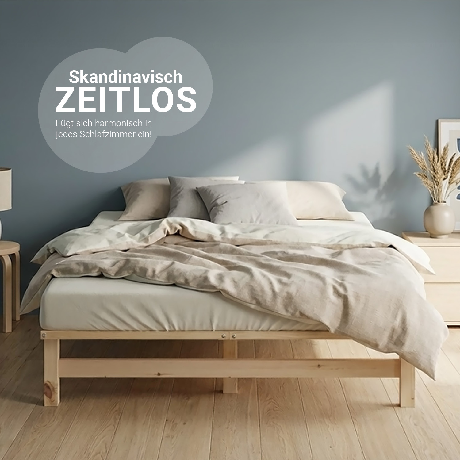 120x200 cm Natural Pallet Bed – Wooden Double Bed with Mattress & Slatted Base for Teen Rooms, Guest Rooms, and Bedrooms