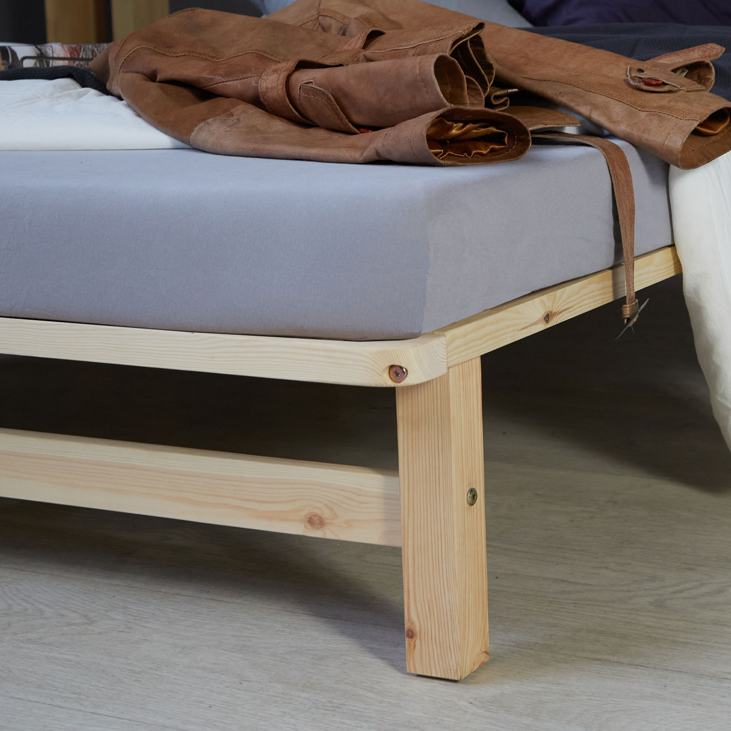 Family bed wooden bed 270x200 cm Natural White Grey pallet bed Solid Frame Futon bed