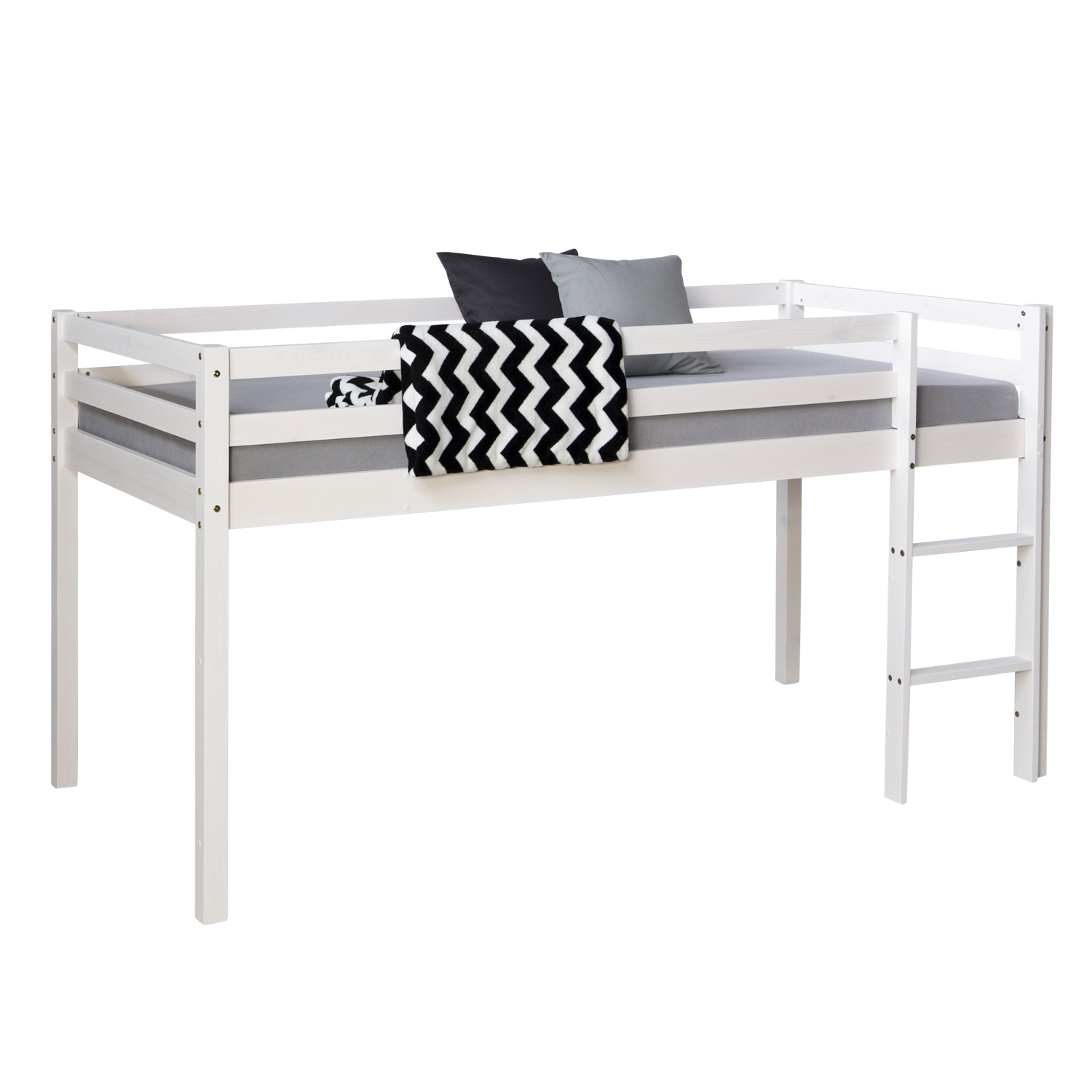 Loft Bed Kids 90x200 cm White Basic | with Slatted Frame