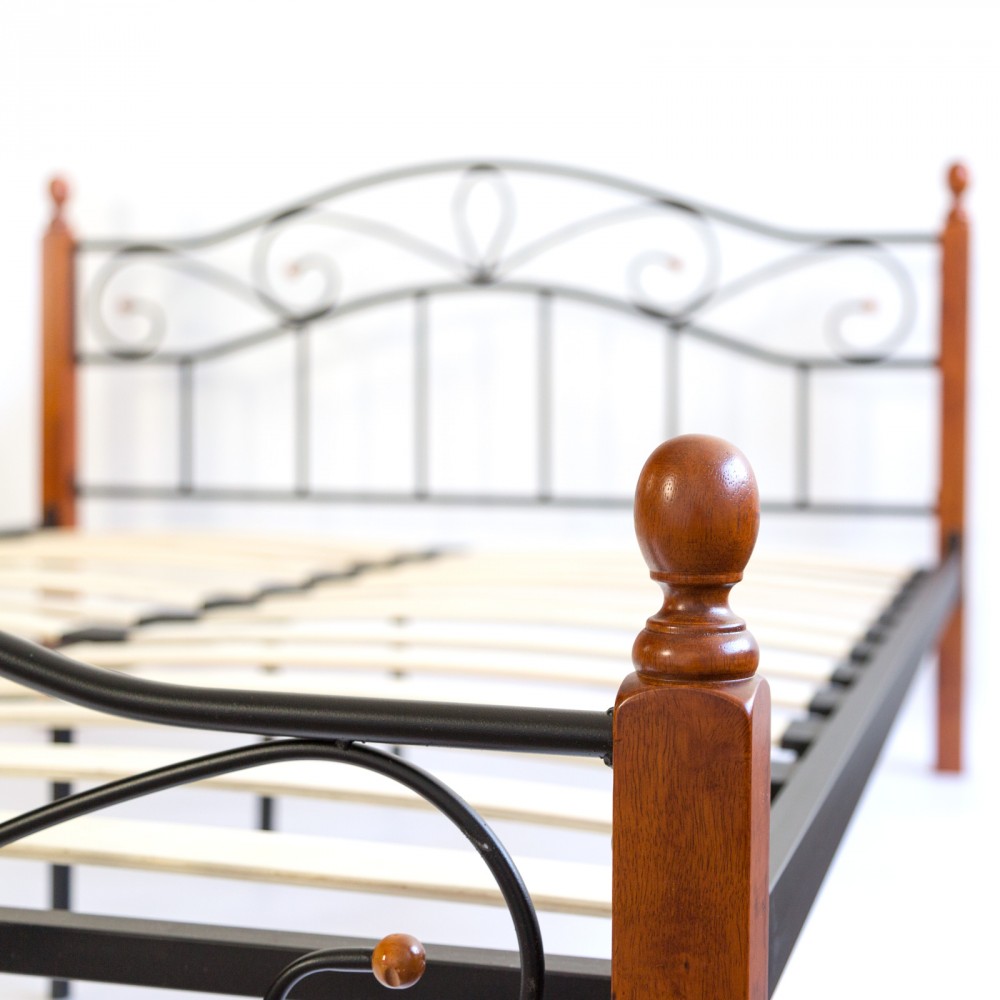 Metal Bed Iron Bed Double 160 x 200 Wood Slatted black brown bed frame 920