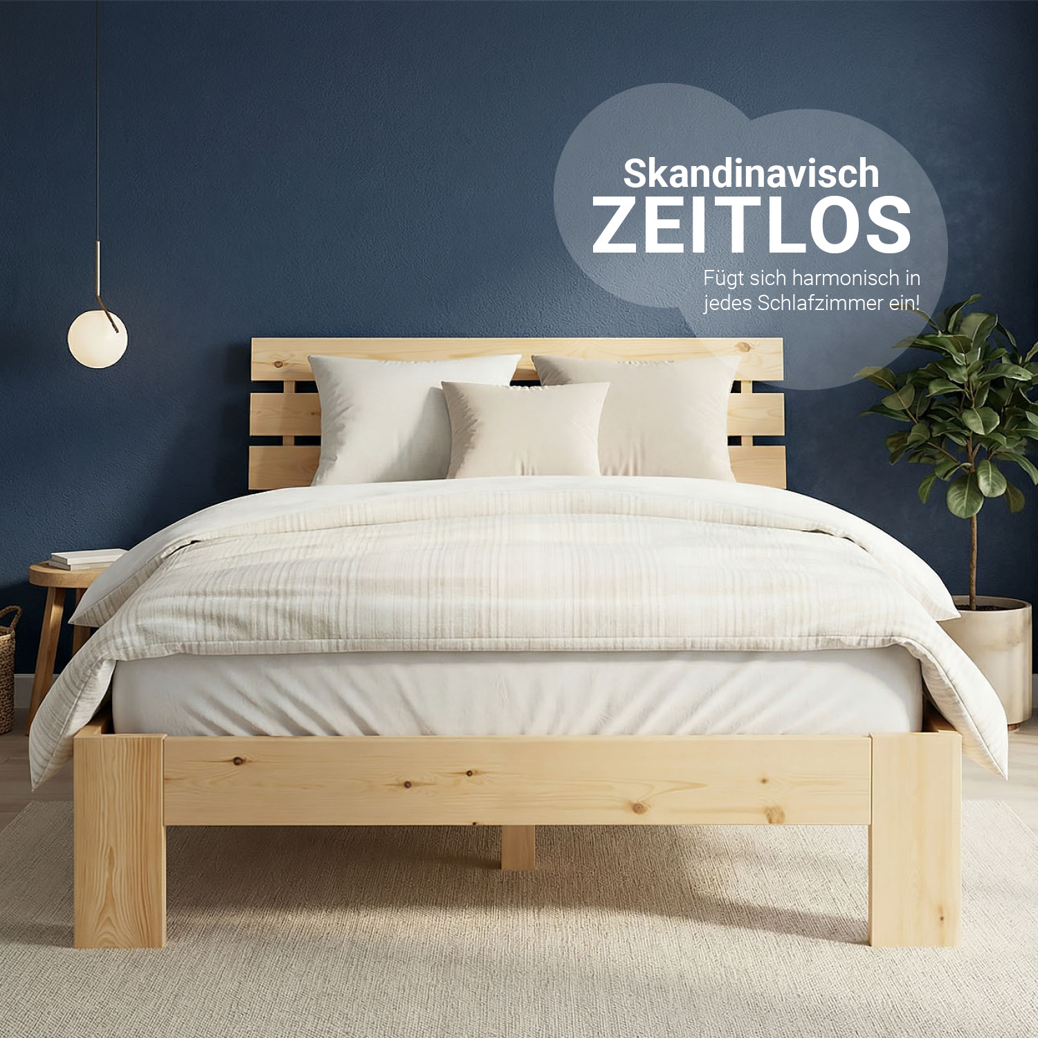 Wood Bed 120x200 cm Natural | Double Bed | with Slatted Frame | Solid | Kids Youth Guest Bedroom