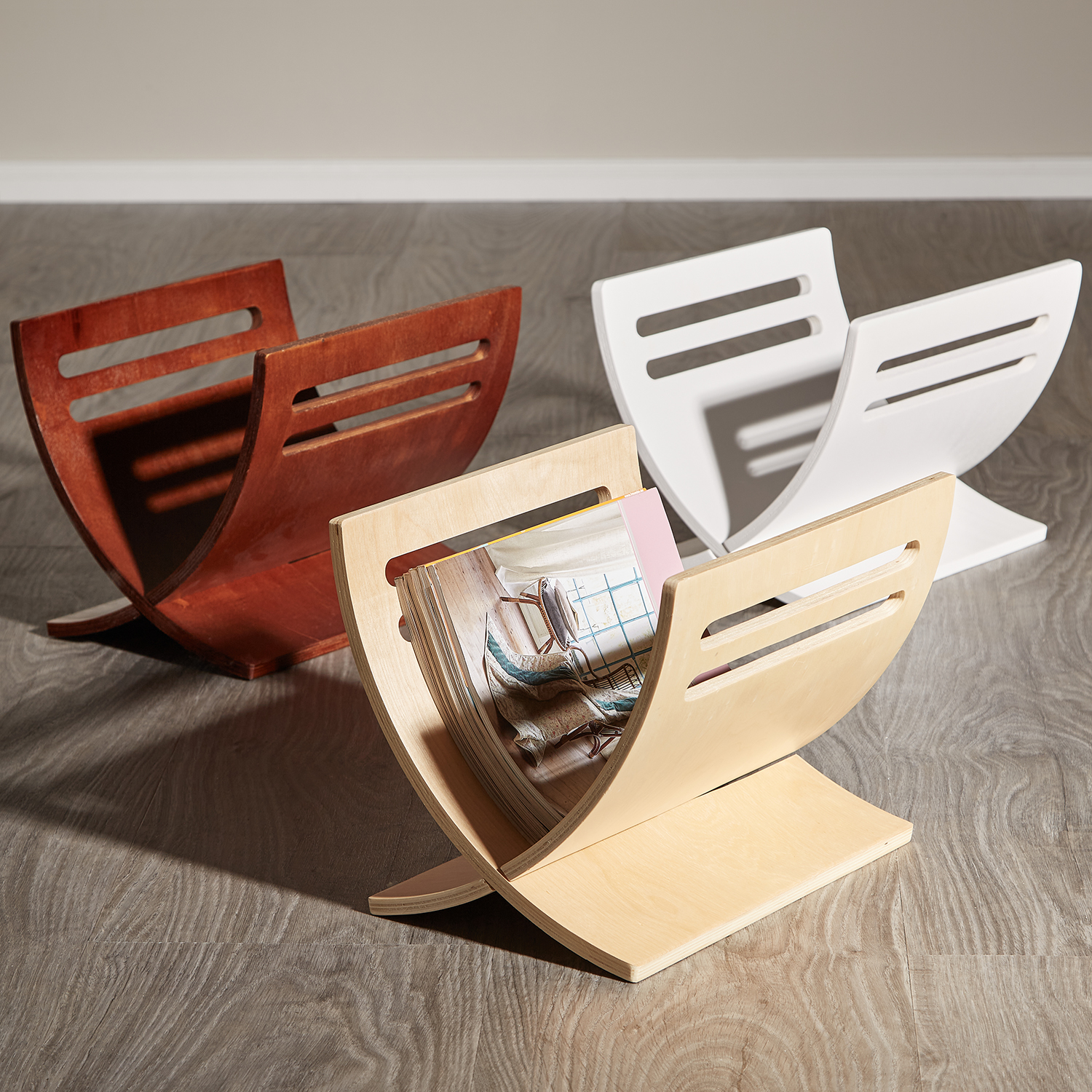 Newspaper Rack White Natural Brown Magazine Holder