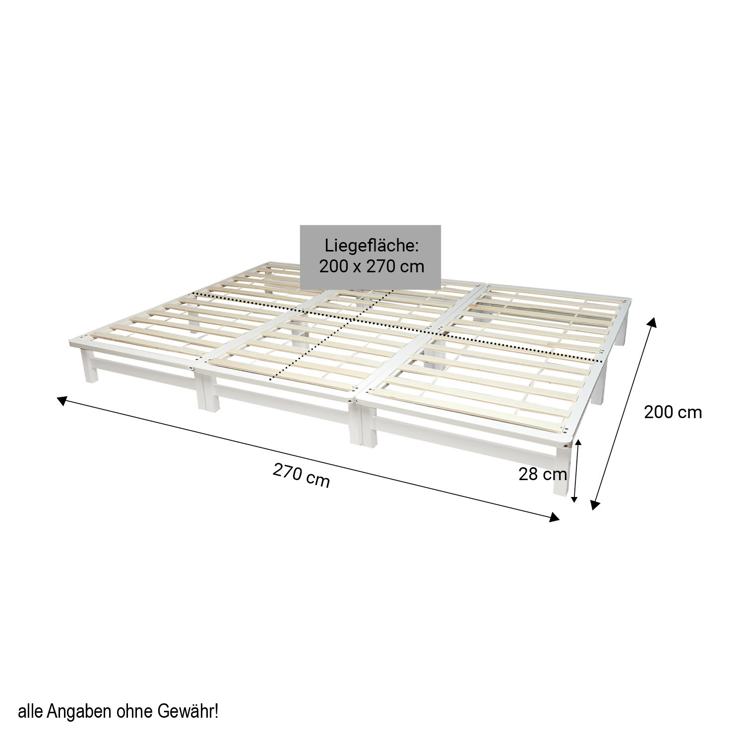 Family Bed 270x200 cm White | Maxi Pallet Bed XXL | with slatted frame | Wood | Can also be placed individually