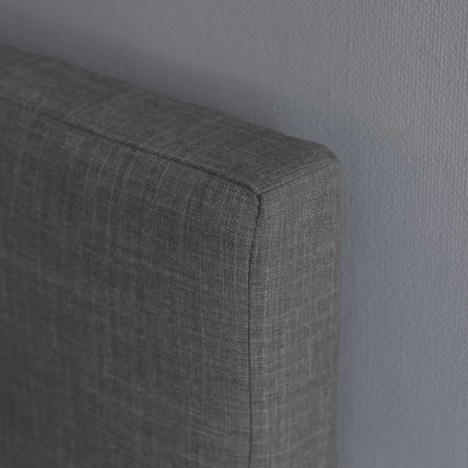 Upholstered bed, 90x200 cm, gray, with slatted frame – single bed, fabric bed with headboard, modern youth bed