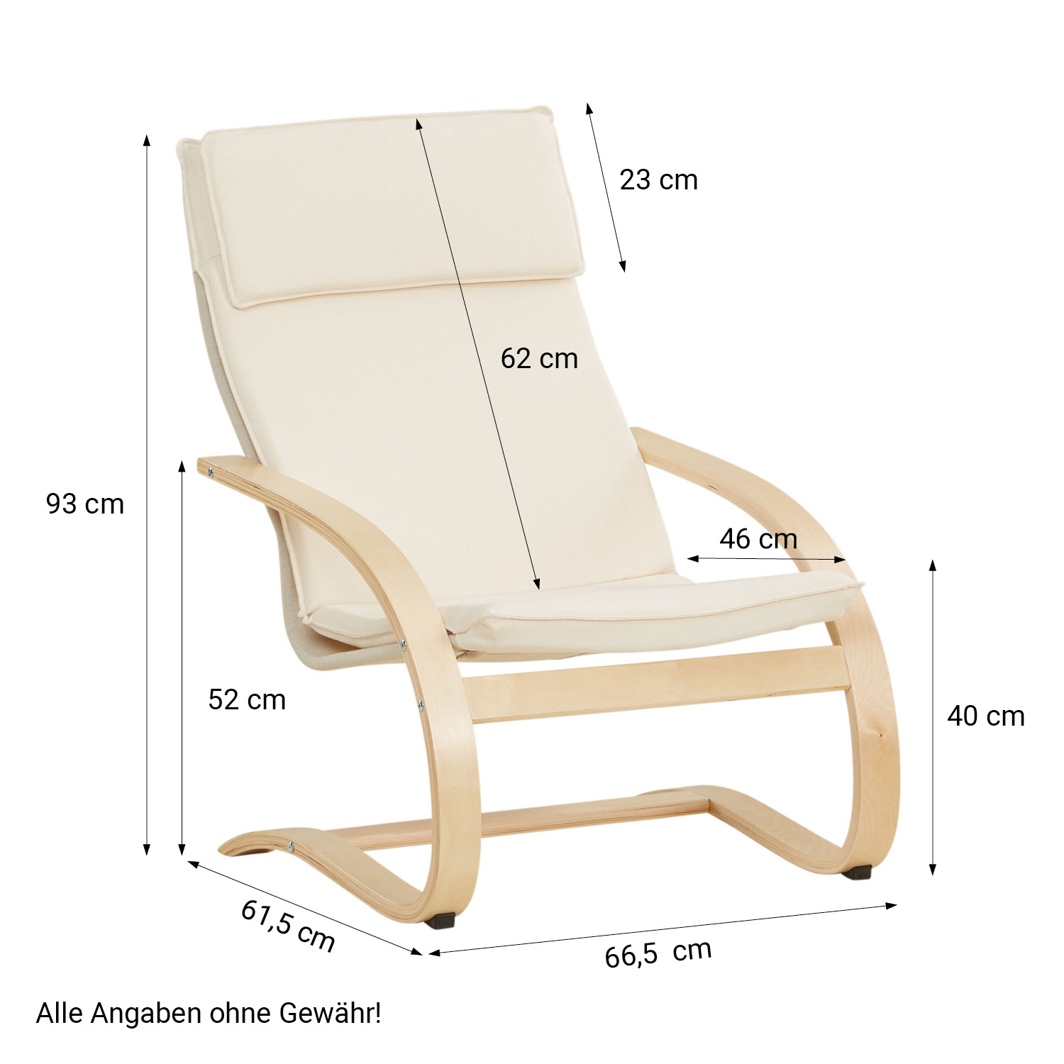 Relaxsessel Natur | without Footrest | Natural Wood | Glider Rocking Chair Nursing Chair Recliner