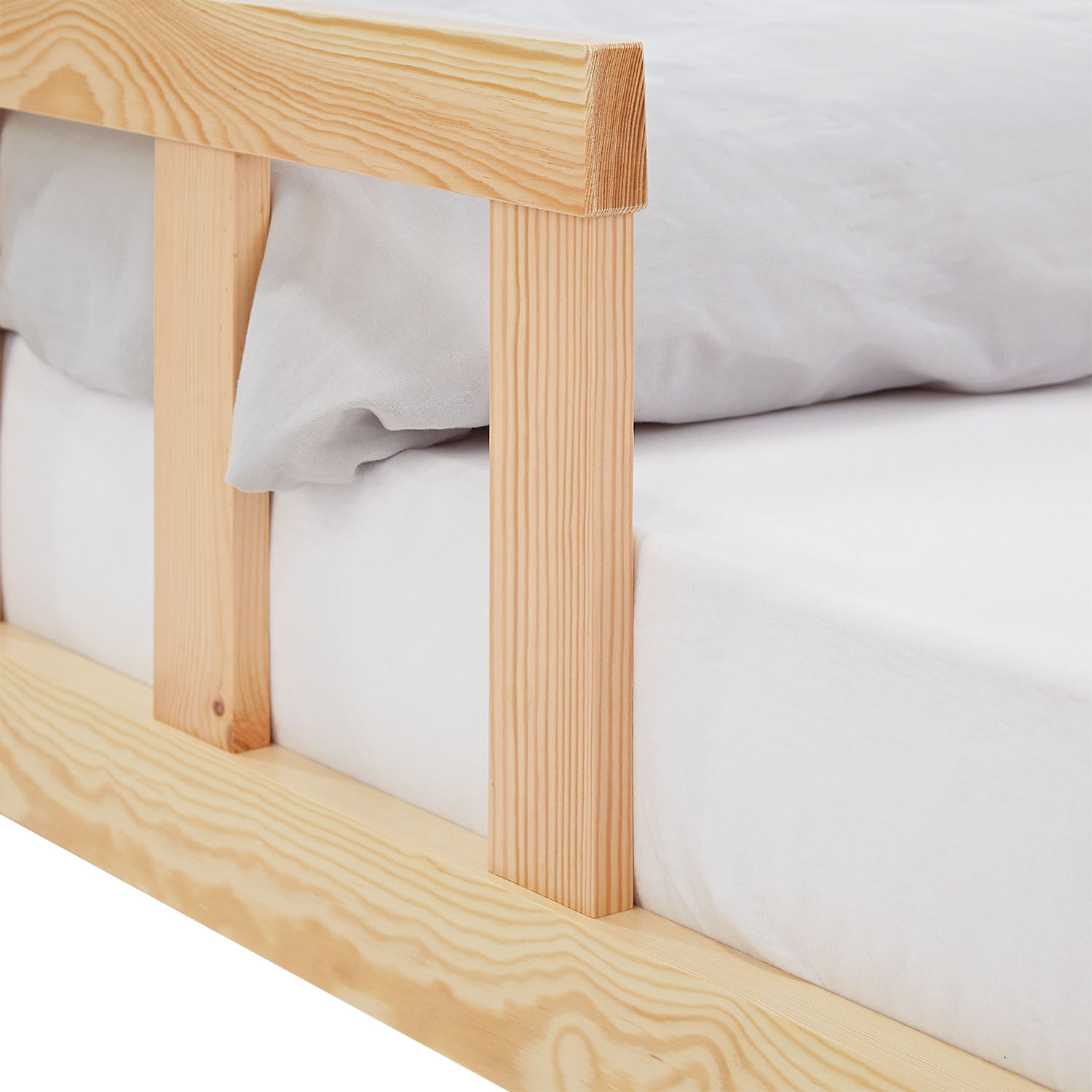 Children's Bed 120x200 Natural | Floor Bed with Slatted Frame | with Fall Protection | Montessori