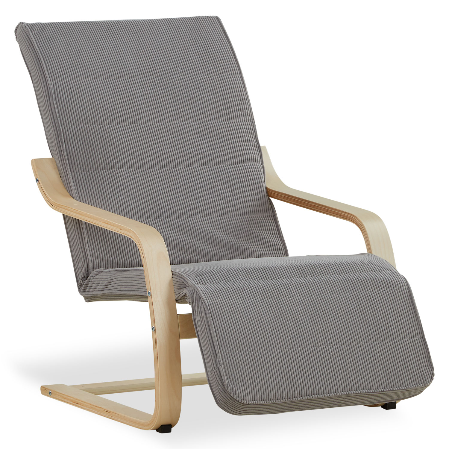 Relaxsessel Cord Dunkelgrau | with Footrest | Natural Wood | Glider Rocking Chair Nursing Chair Recliner