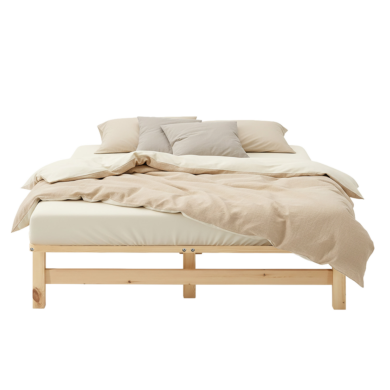 120x200 cm Natural Pallet Bed – Wooden Double Bed with Mattress & Slatted Base for Teen Rooms, Guest Rooms, and Bedrooms