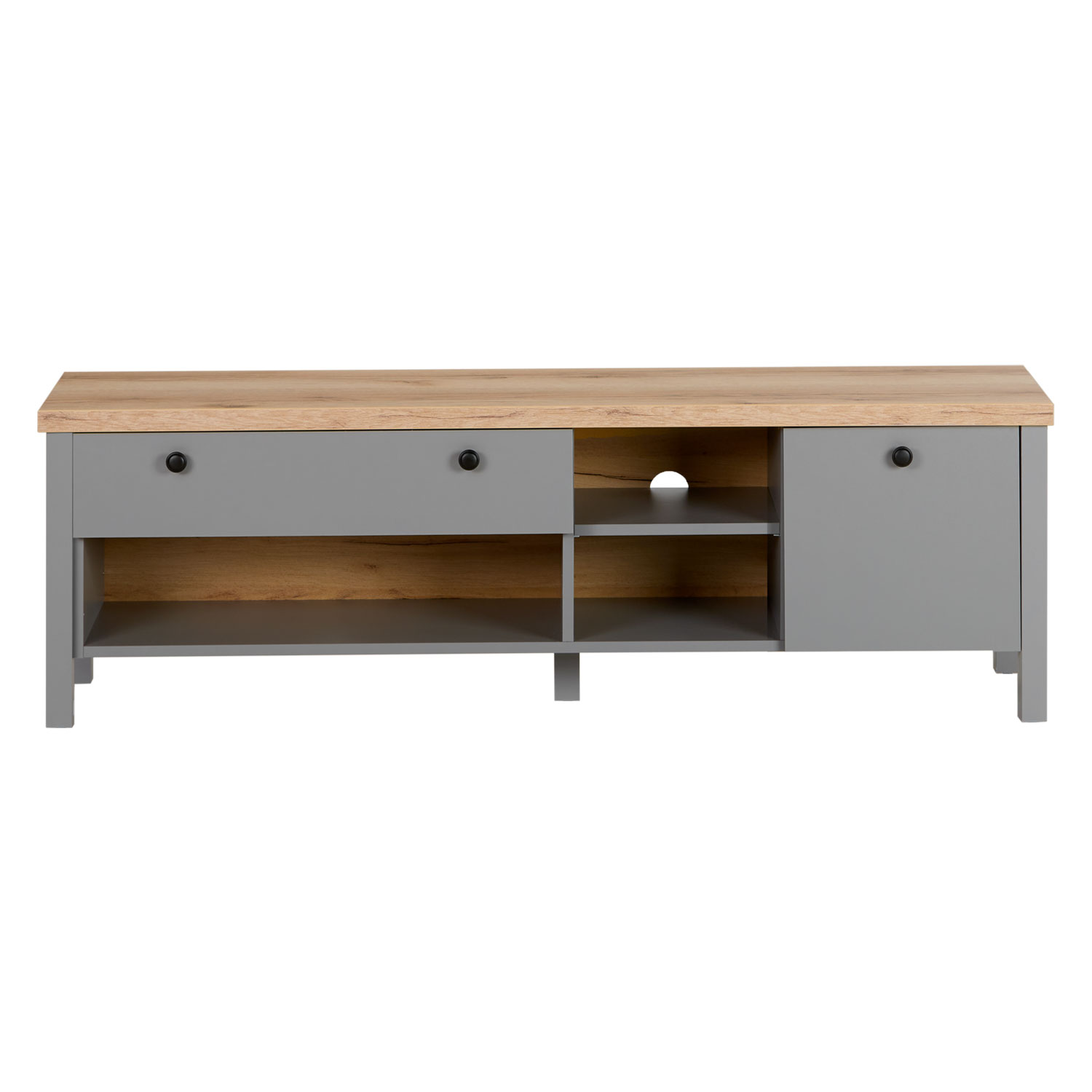 TV Board Grey TV Cabinet 146.5 cm Lowboard Sideboard TV Bench with Storage Natural Wood