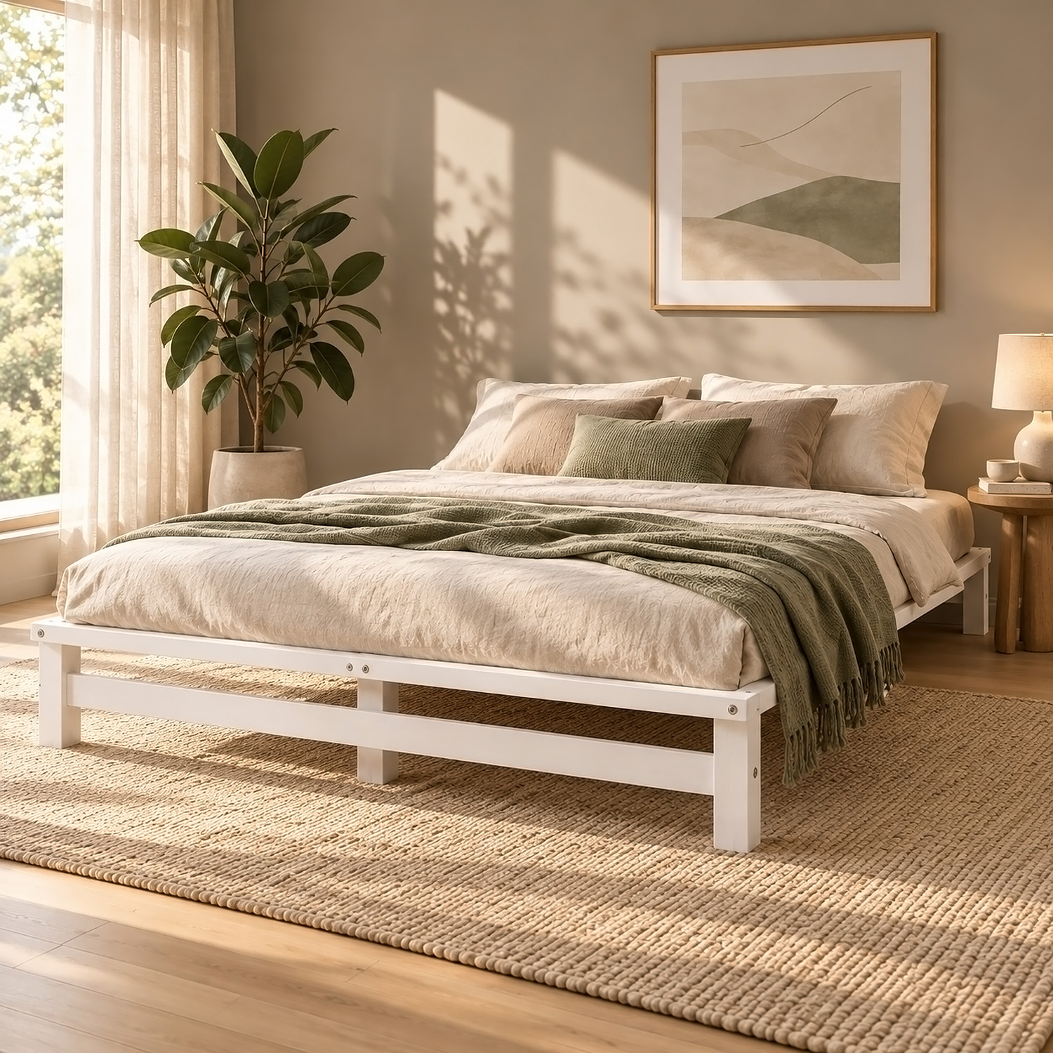 Pallet Bed 140x200 cm White – Wooden Double Bed with Mattress & Slatted Base for Teen Rooms, Guest Rooms, and Bedrooms