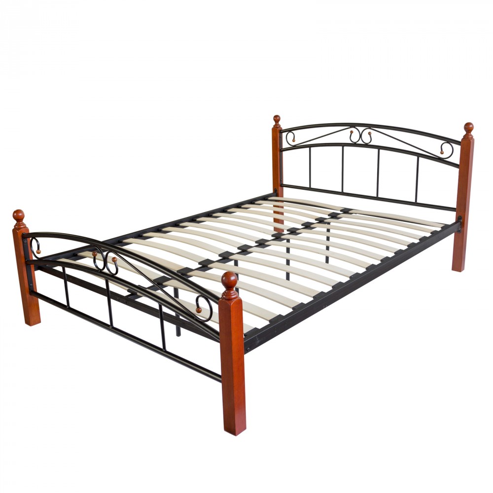 Metal Bed Iron Bed Double 180 x 200 Wood Slatted black brown bed frame