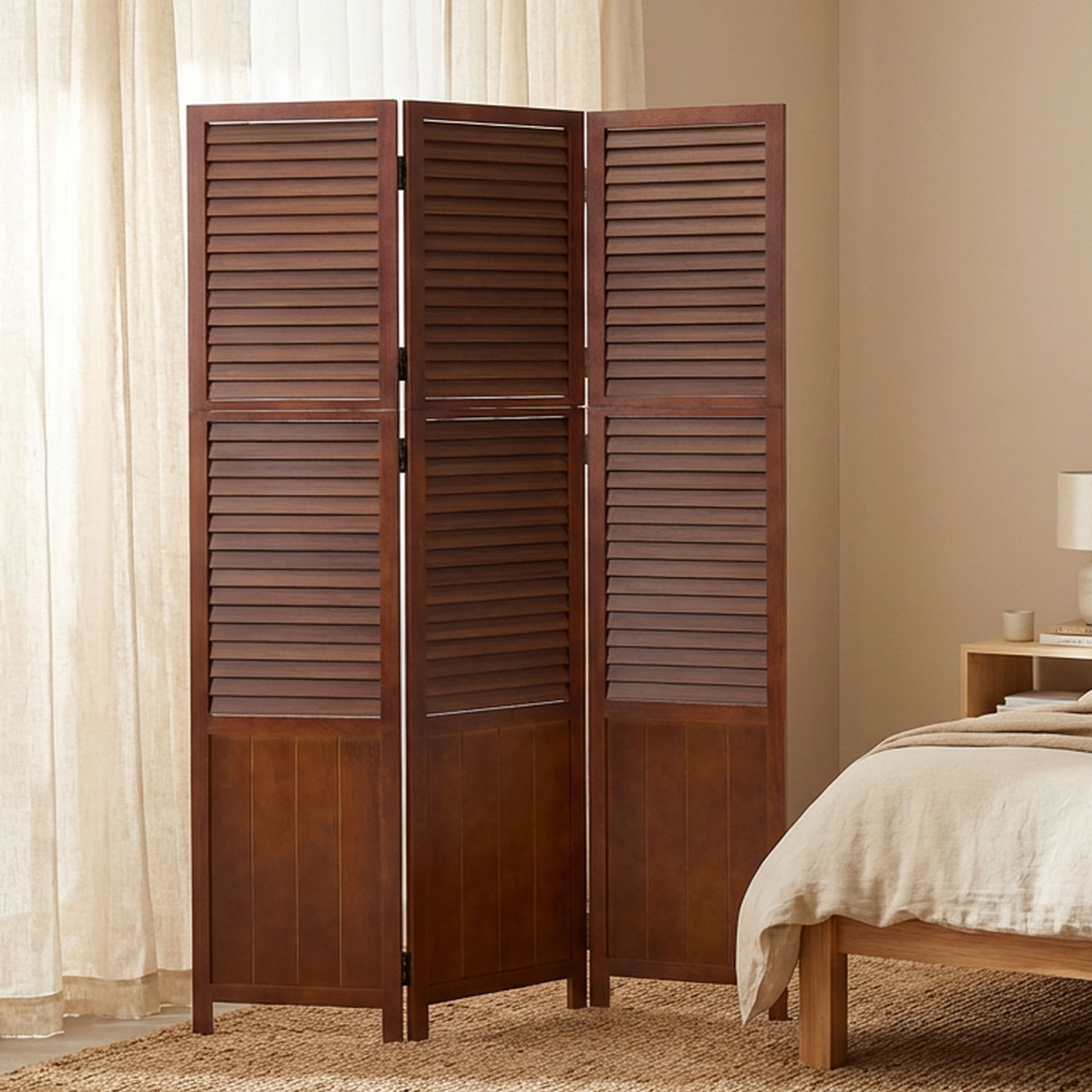 Paravent Brown Wooden Slats | 3-panel | Wood | Room Divider Partition Privacy Screen