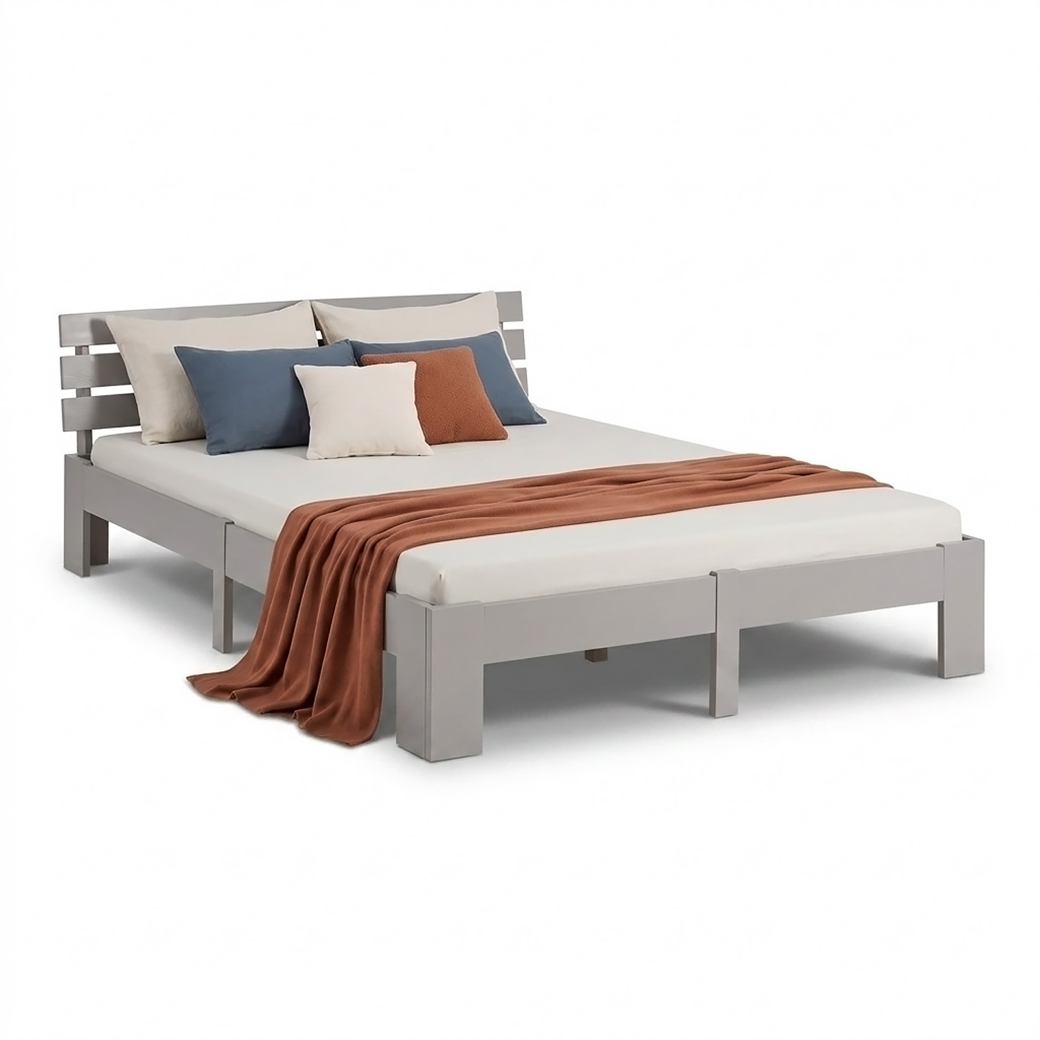 Solid Pine Wood Bed, 180x200 cm – Double Bed with Slatted Base