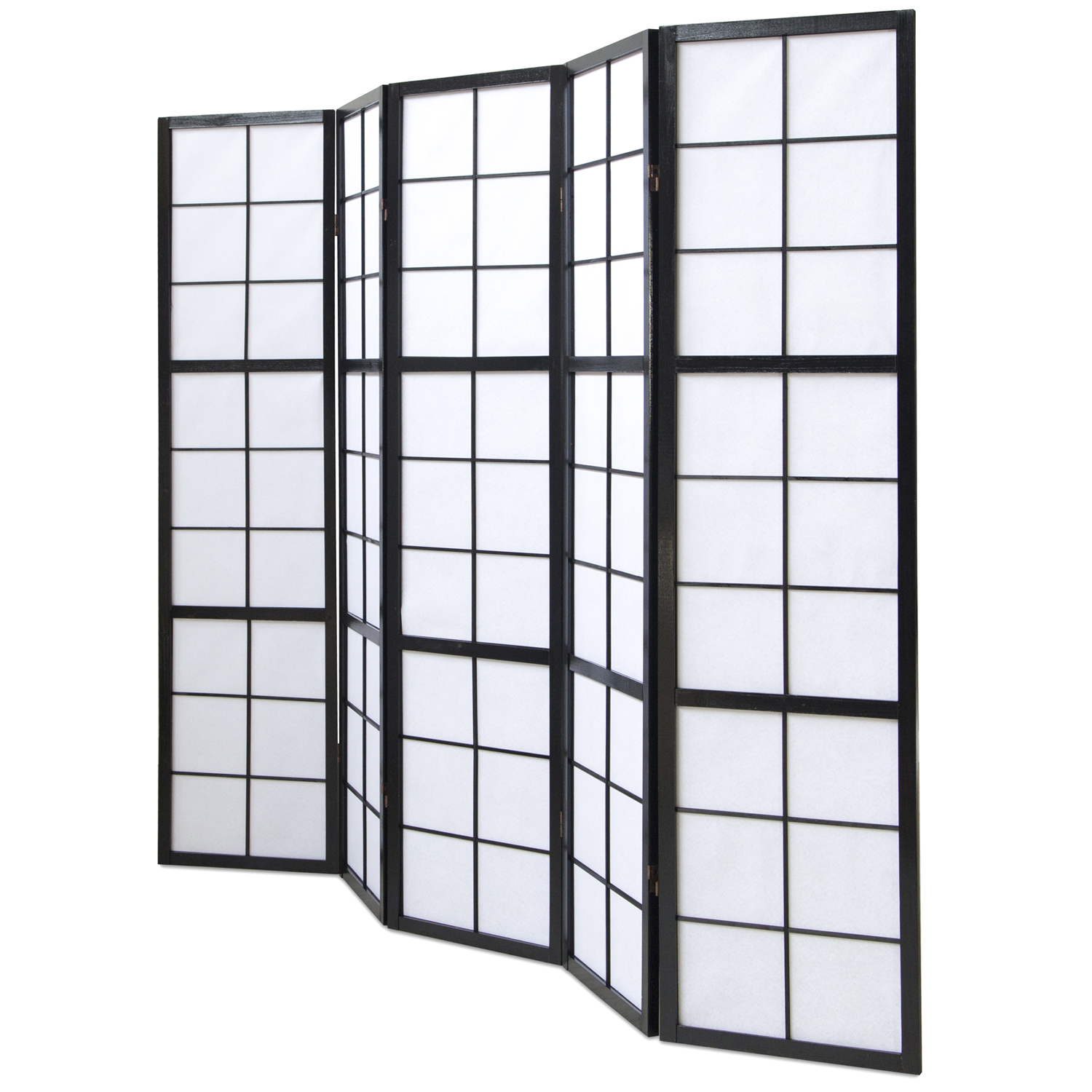 Paravent room divider 5 parts partition wall Shoji Foldable Black