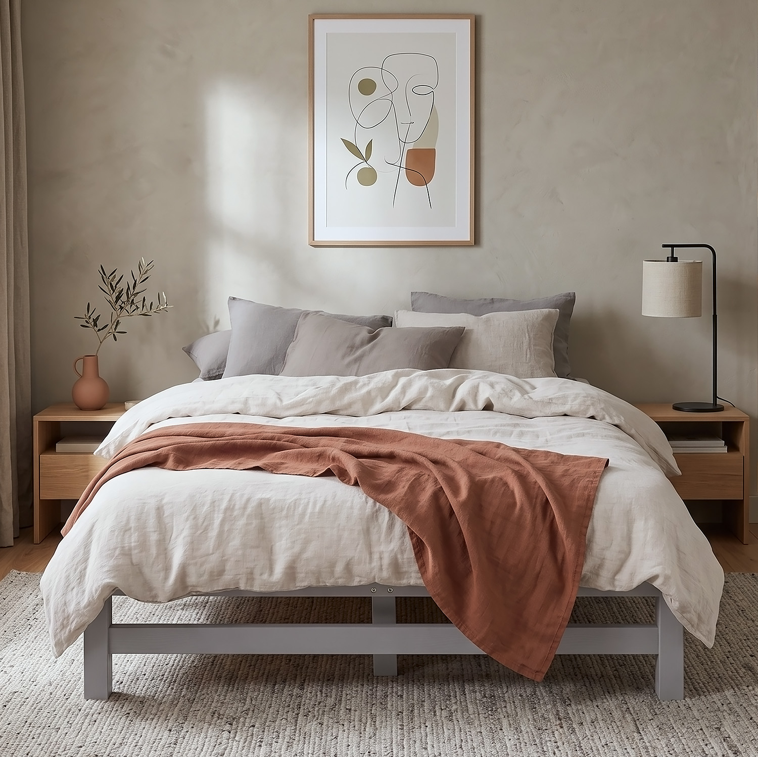 120x200 cm Grey Pallet Bed – Wooden Double Bed with Mattress & Slatted Base for Teen Rooms, Guest Rooms, and Bedrooms