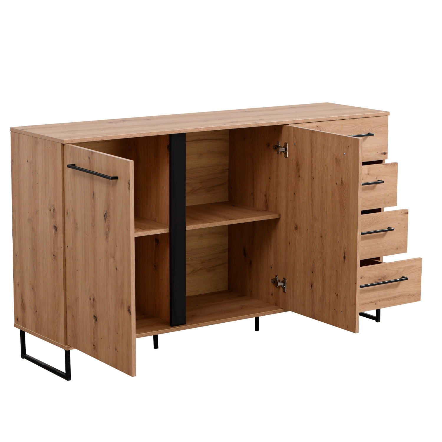 Sideboard Chest of Drawers Oak Cupboard Wood Oak Black Living Room Cabinet Industrial Look