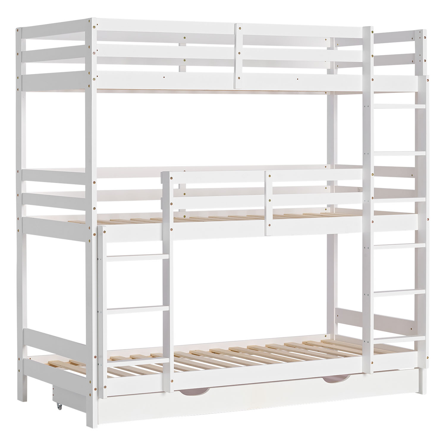 Triple Bunk Bed 90x200 with Mattresses Children´s Bed High Sleeper Cot White Wood Loft Bed Kids Bed