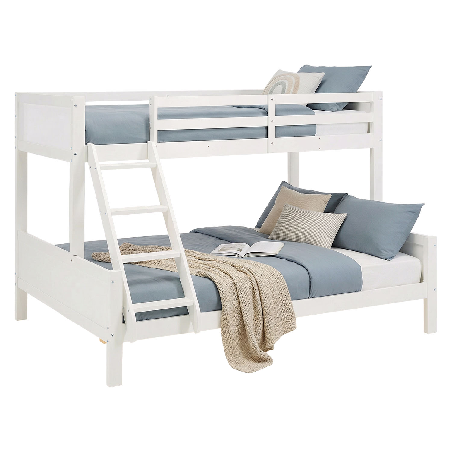 Children´s Bed Bunk Bed 90x200 and 140x200 High Sleeper Cot White Wood with Slats 2 Matresses