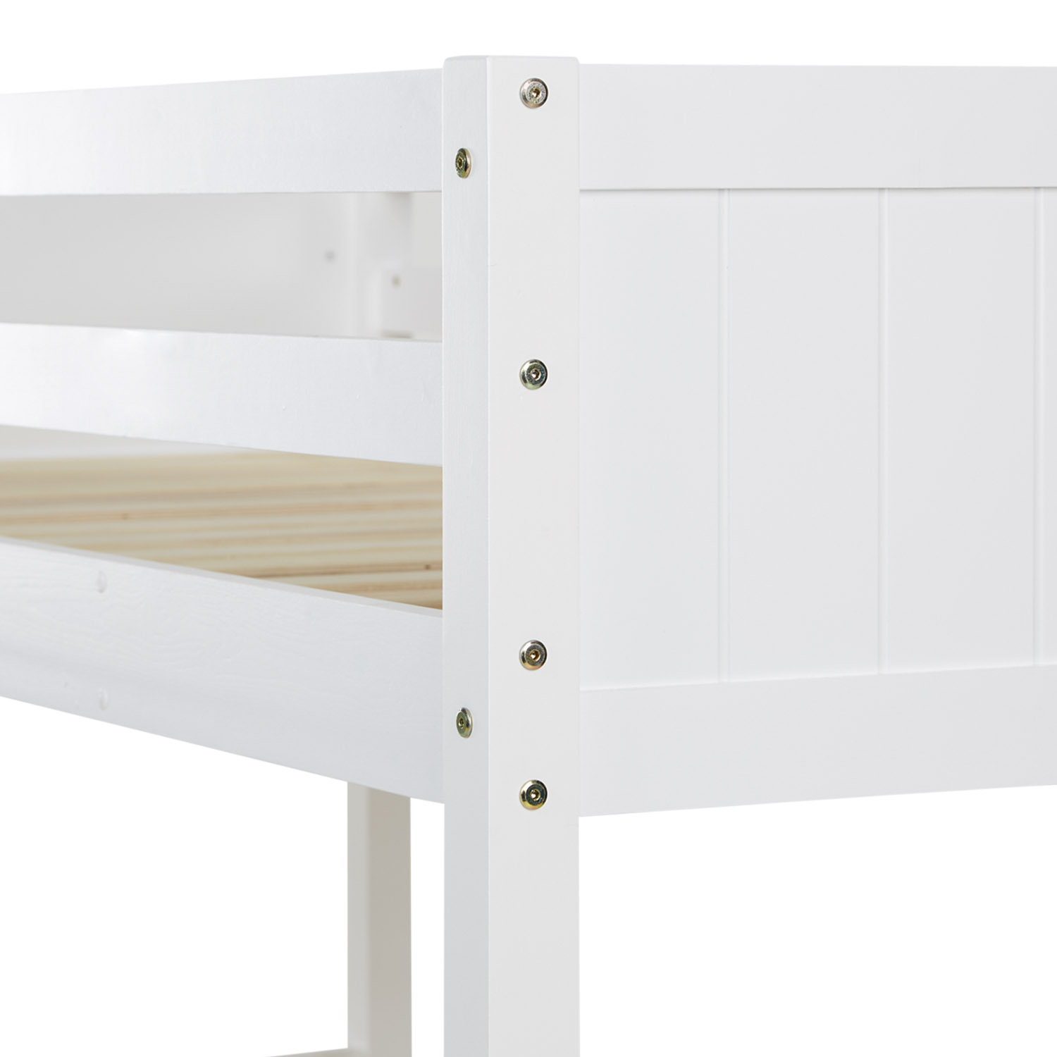 Children´s Bed Bunk Bed 90x200 and 140x200 High Sleeper Cot White Wood with Slats 2 Matresses