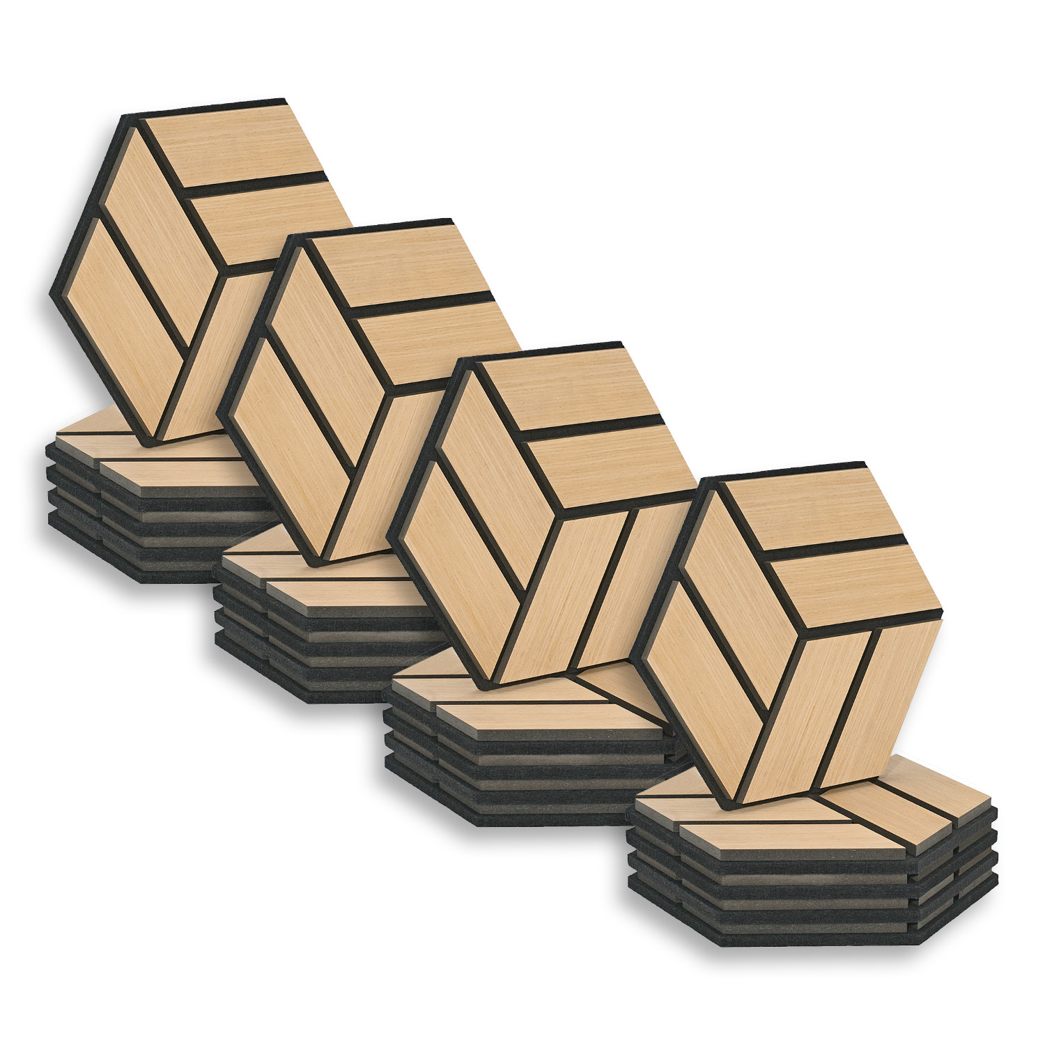 Acoustic Panels Wall Panels Hexagon Honeycomb 30 x 26 cm Natural Oak | Wood | 20-piece Set | 3D