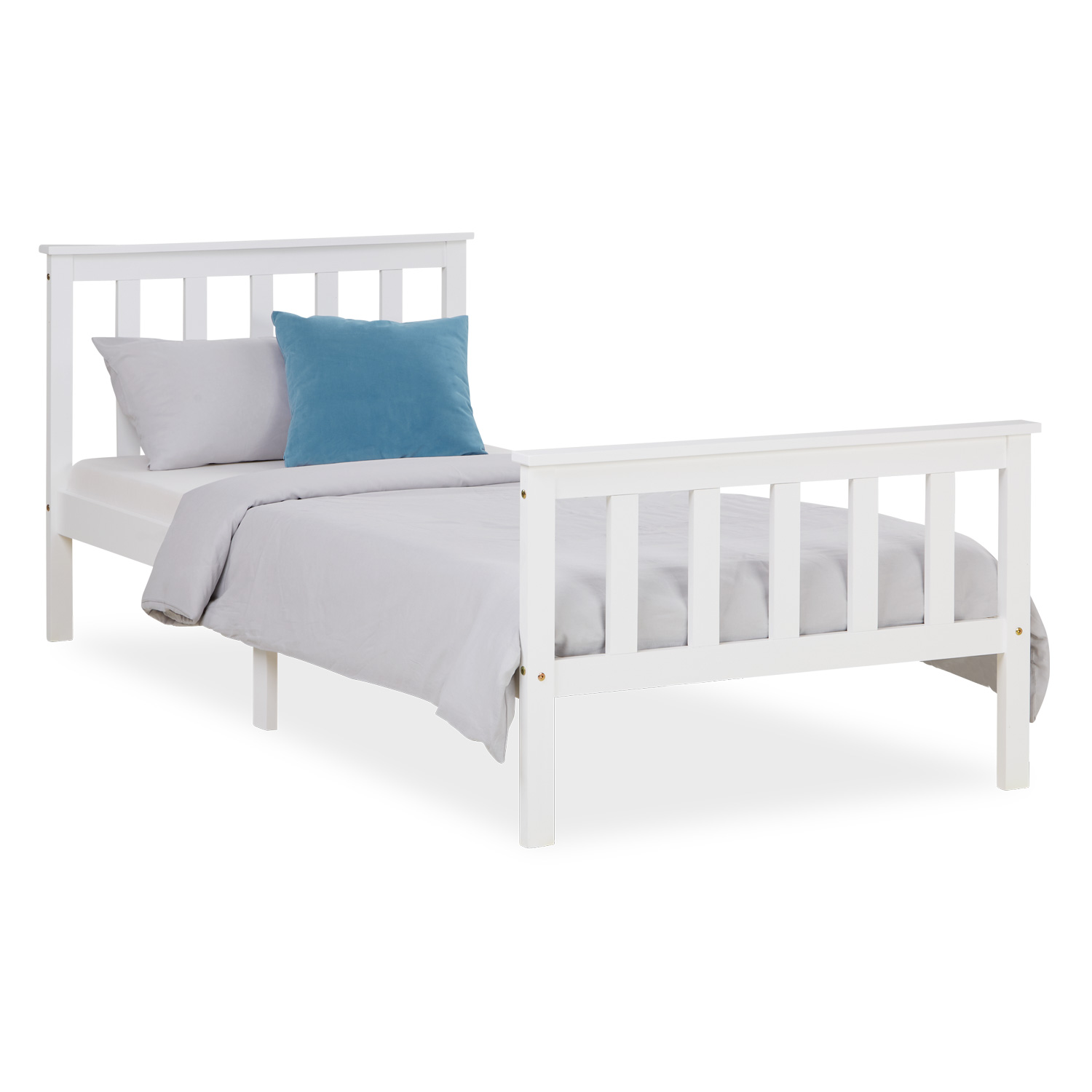 Wood Bed 90x200 cm White | Single Bed | with Slatted Frame | Kids Youth Guest Bedroom