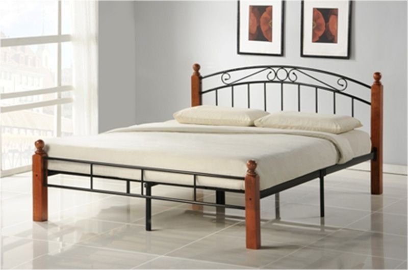 Design Iron Bed Double 180 x 200Wood Slatted black brown bed frame 916