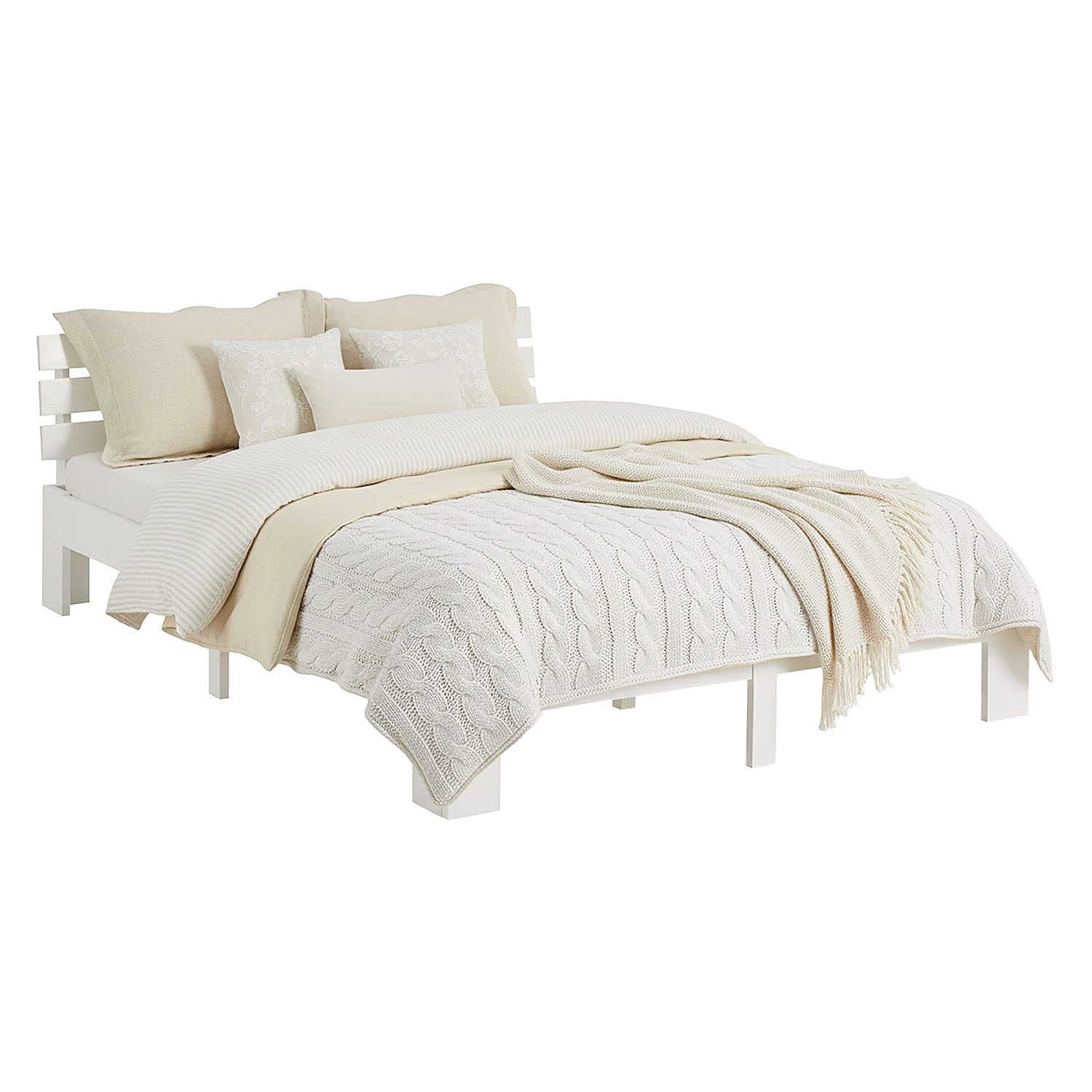 Wooden Bed 140x200 cm White | Double Bed | With Slatted Base | Solid Wood | Children's, Teen's, or Guest Bedroom