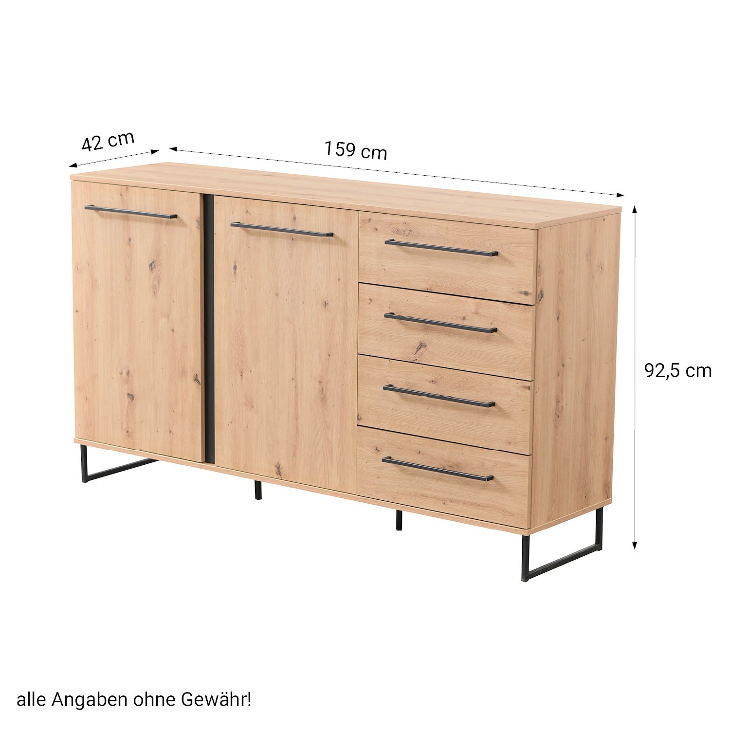 Sideboard Chest of Drawers Oak Cupboard Wood Oak Black Living Room Cabinet Industrial Look