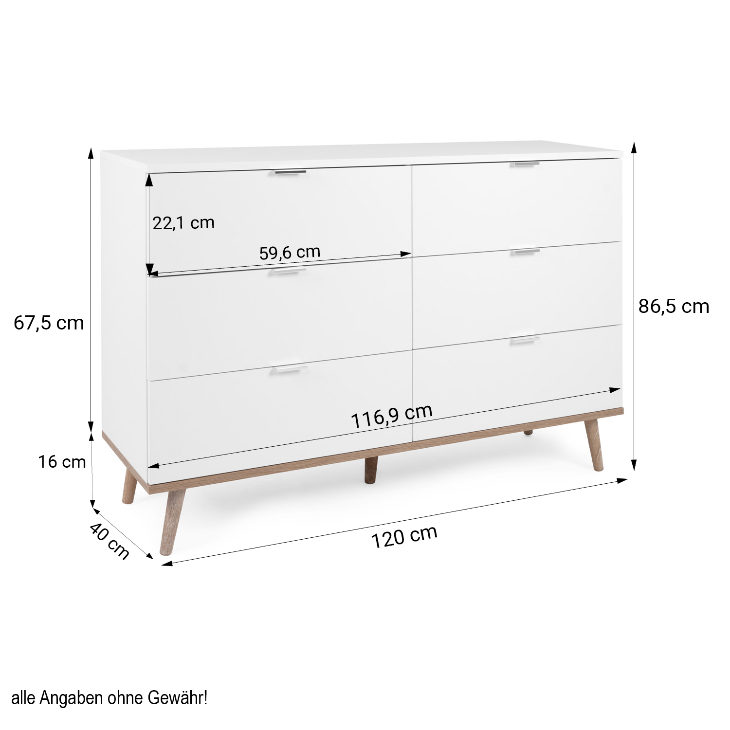 Kommode mit Schubladen Sideboard Weiß Holz Schlafzimmerschrank