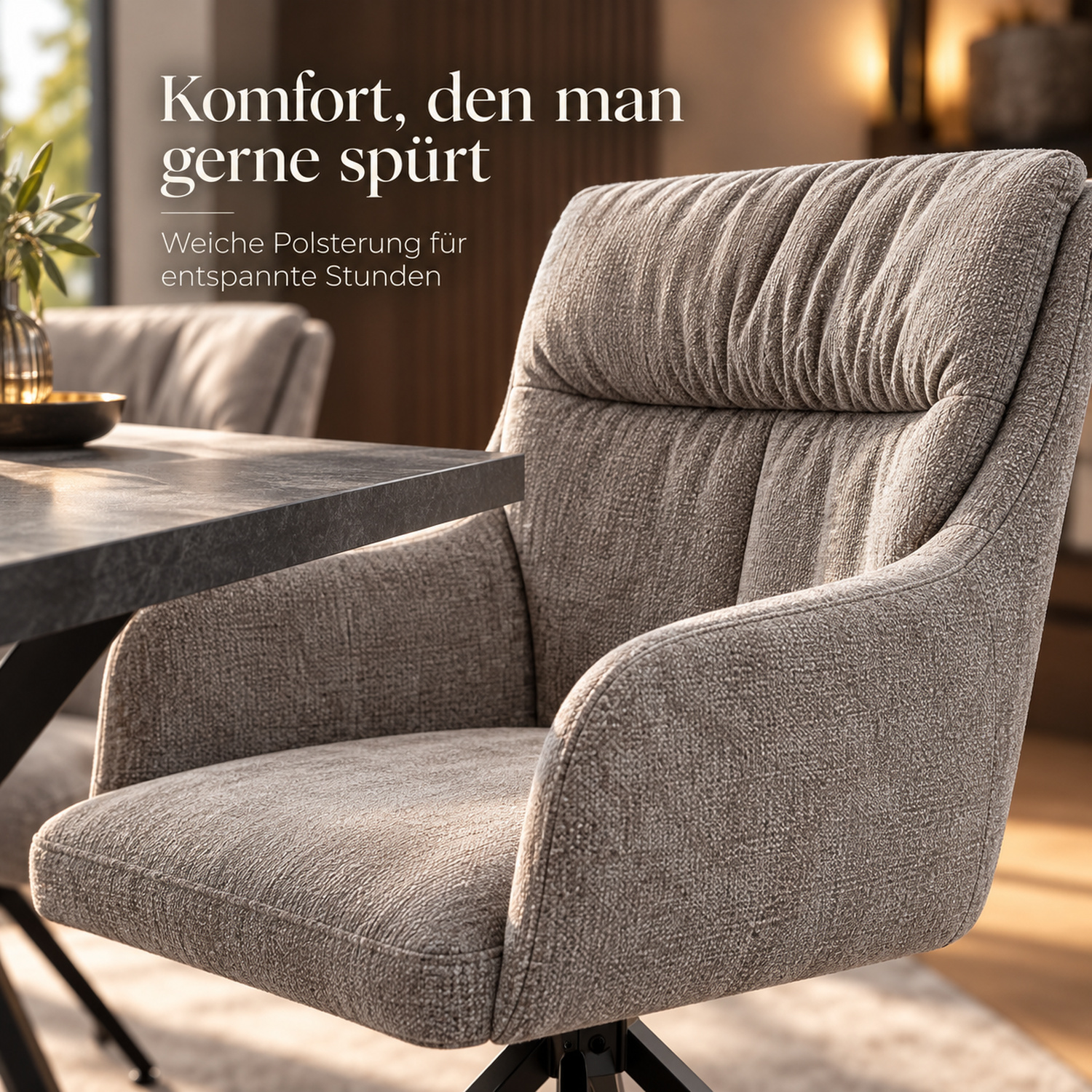 Esstisch mit 4 oder 6 Stühlen Set Essgruppe Polsterstühle Drehbar Grau Esszimmertisch 180x90 cm Metall Schiefer Anthrazit