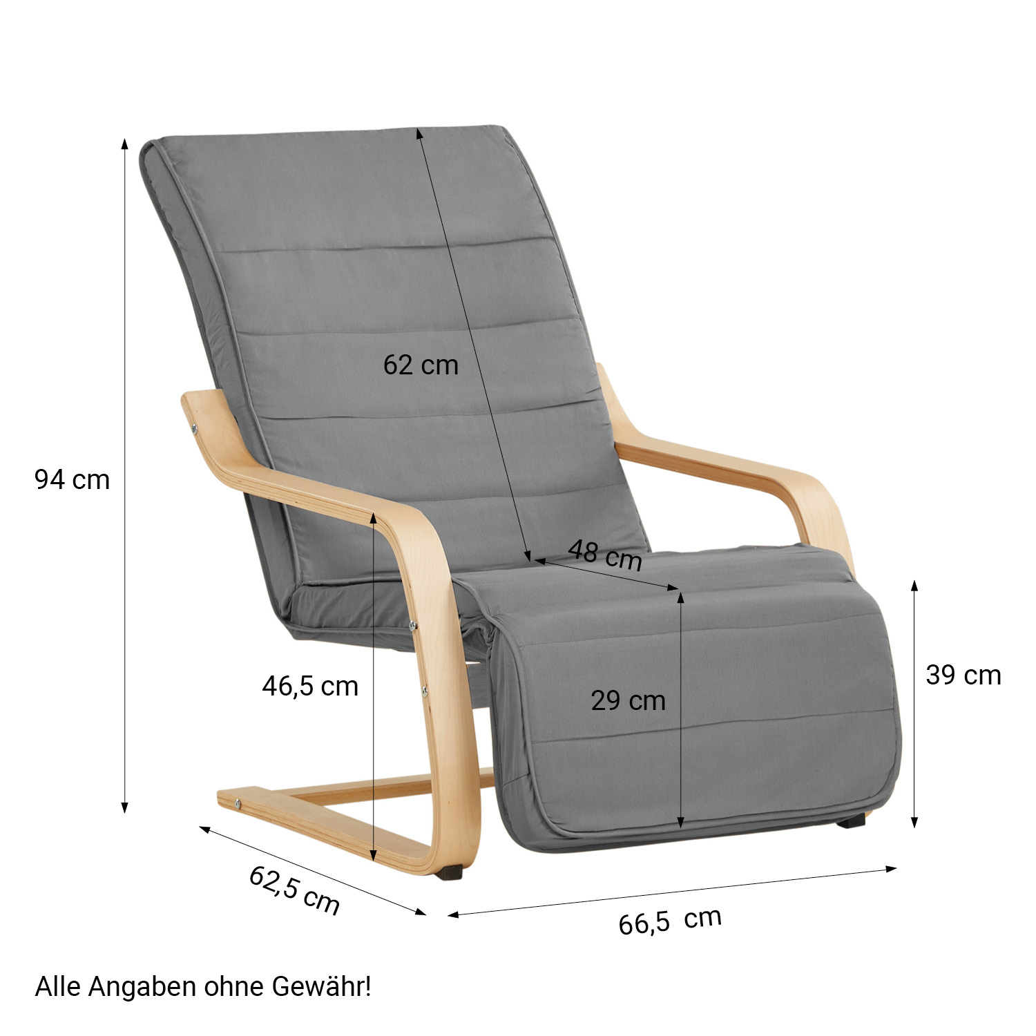 Relaxsessel Grau | with Footrest | Natural Wood | Glider Rocking Chair Nursing Chair Recliner