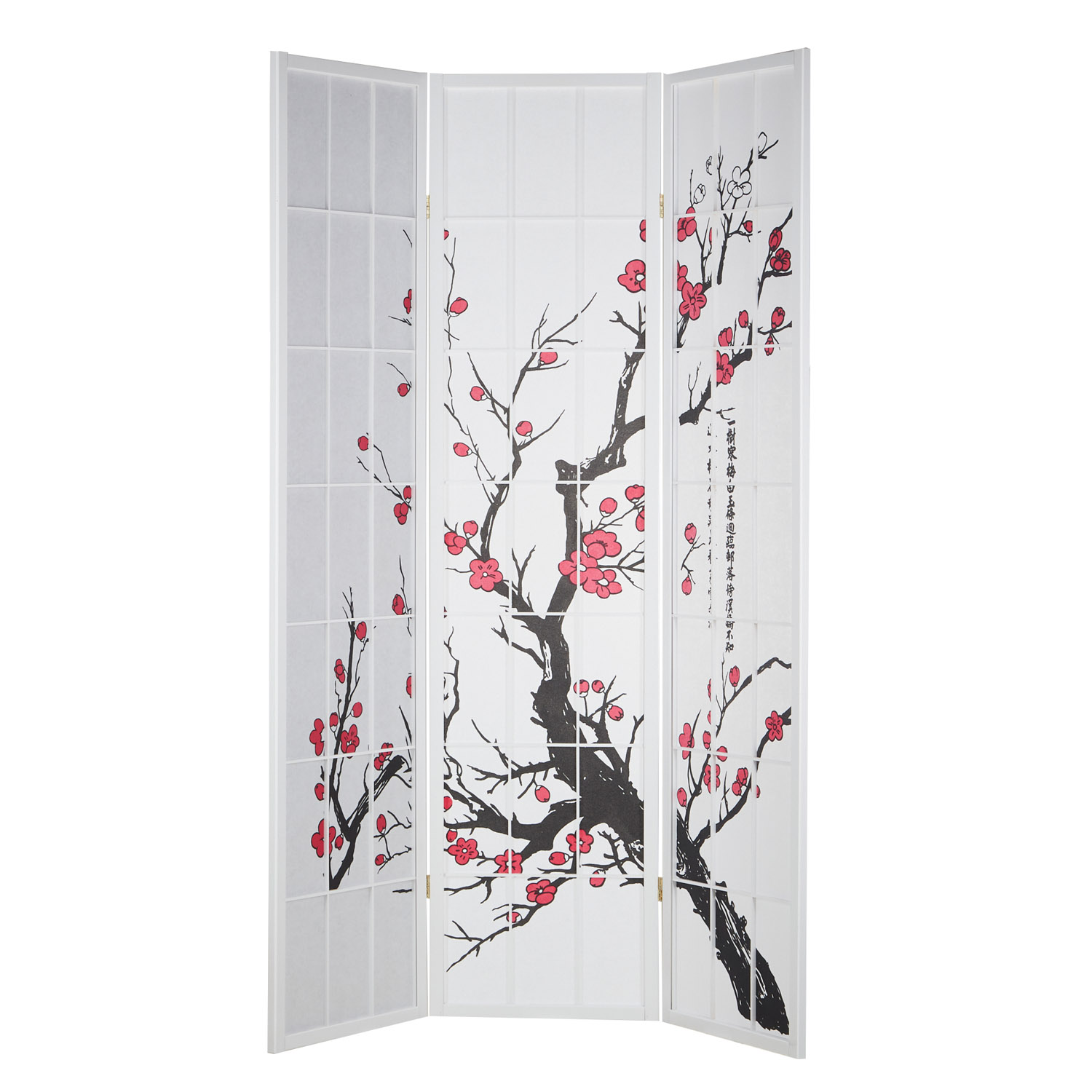 White Cherry-Patterned Screen | White Rice Paper | 3-Panel | Wood | Room Divider, Partition, Privacy Screen