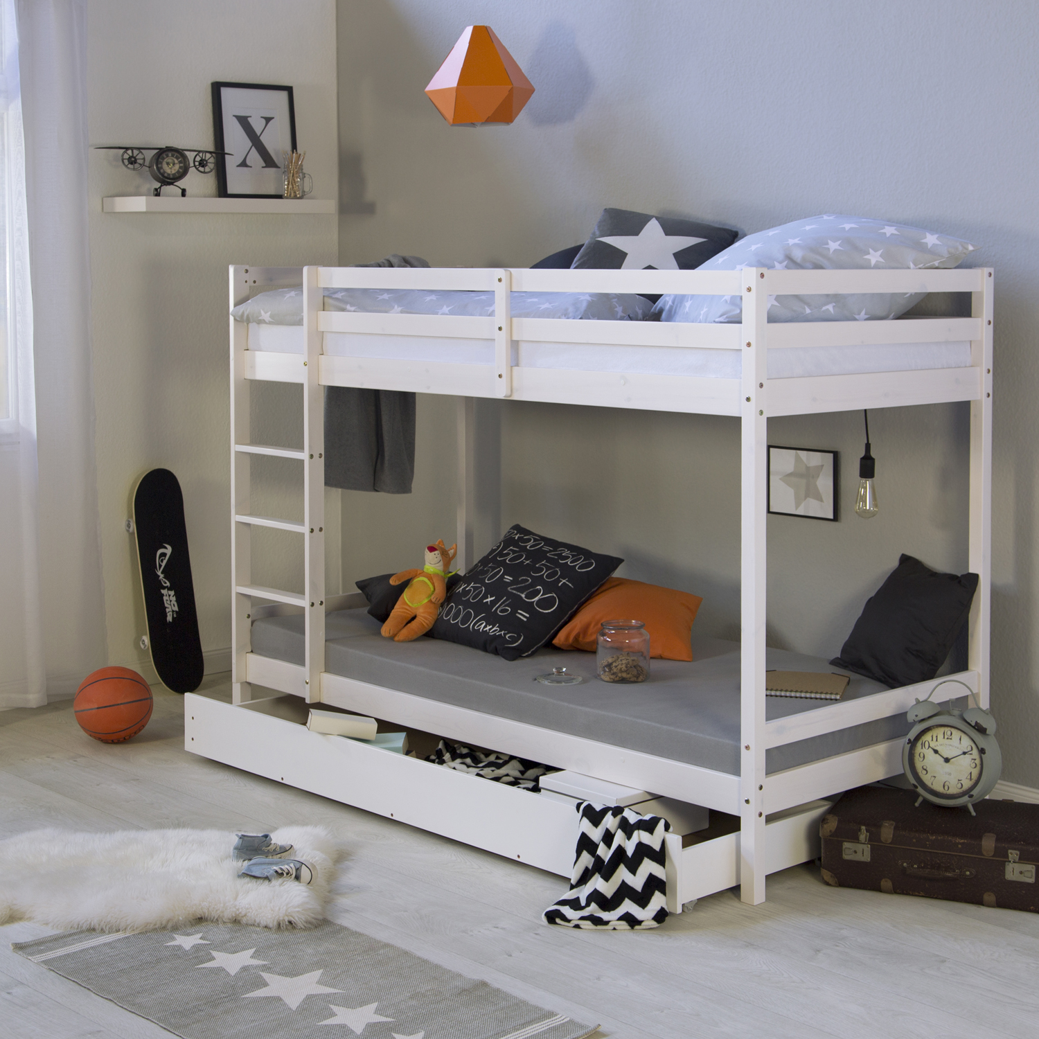 Bunk Bed 90x200 cm White | with Bed Drawer | with Slatted Frame
