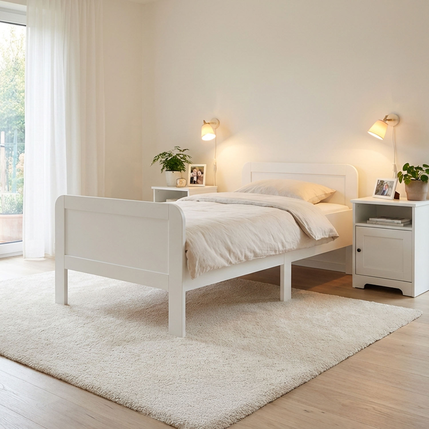 Comfort bed 90x200 Senior bed White Oak Adjustable height Wooden Single bed Bed frame