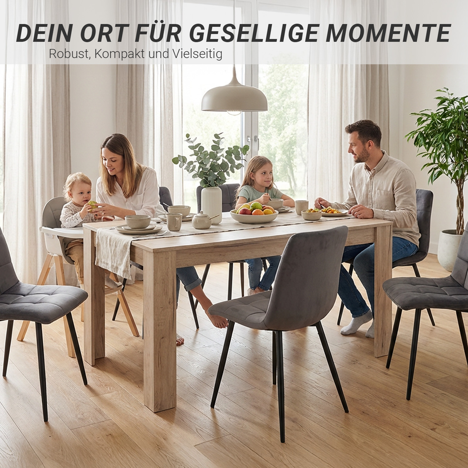 Modern Dining Table Kitchen Table Wooden Table 135x80 cm Grey Oak 6 Seater