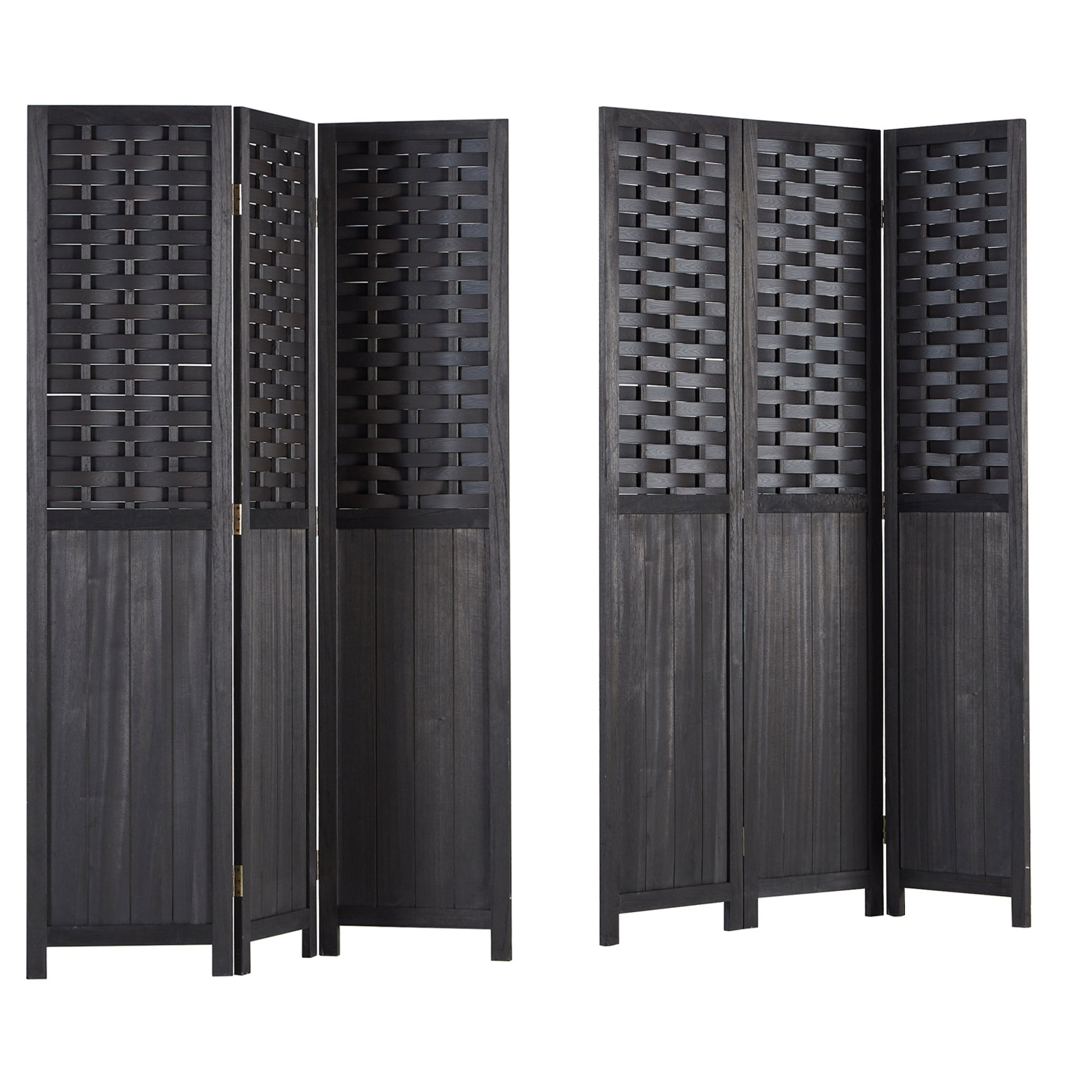 Paravent Black Rattan-Style | 3-panel | Wood | Room Divider Partition Privacy Screen