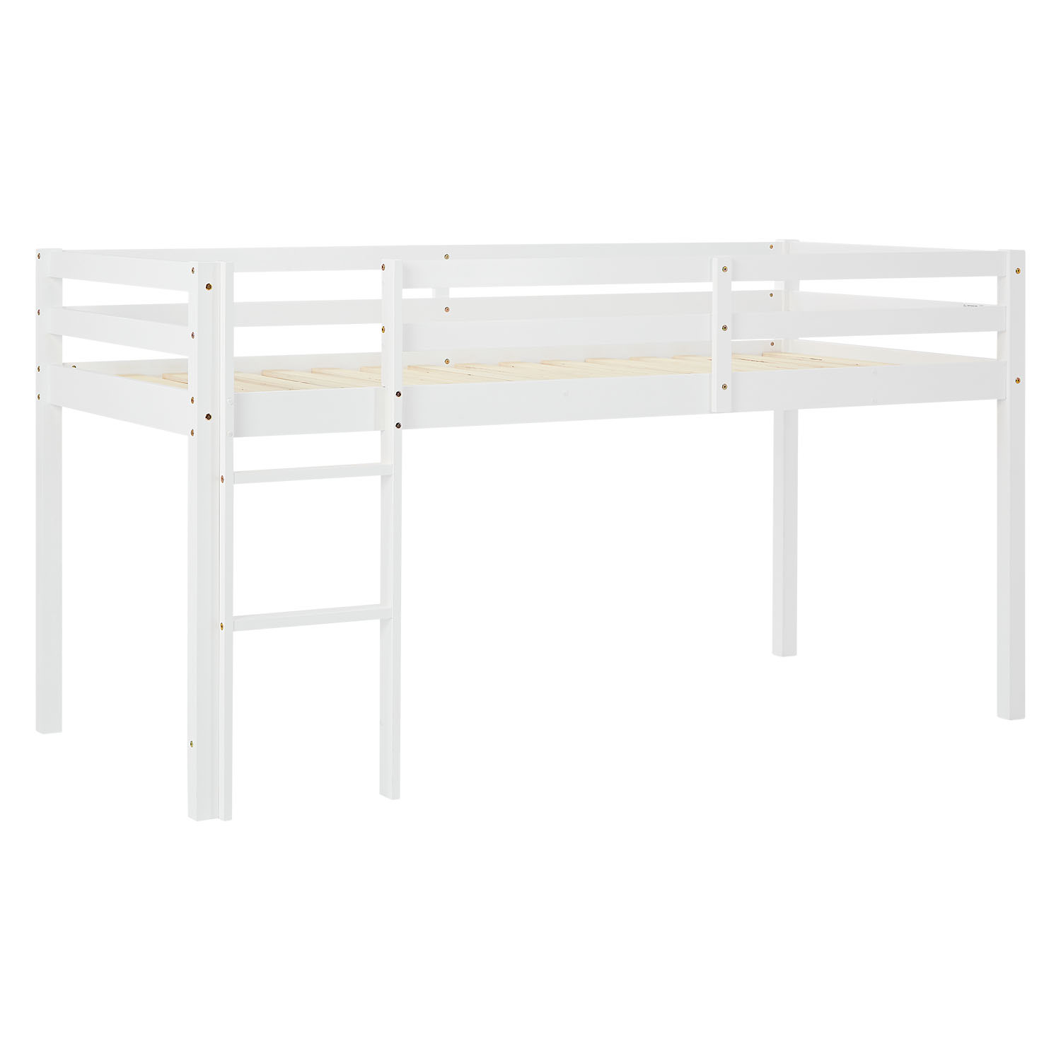 Children's Loft Bed, 90x200 cm, White with Purple-Beige Curtain | Includes Slatted Base
