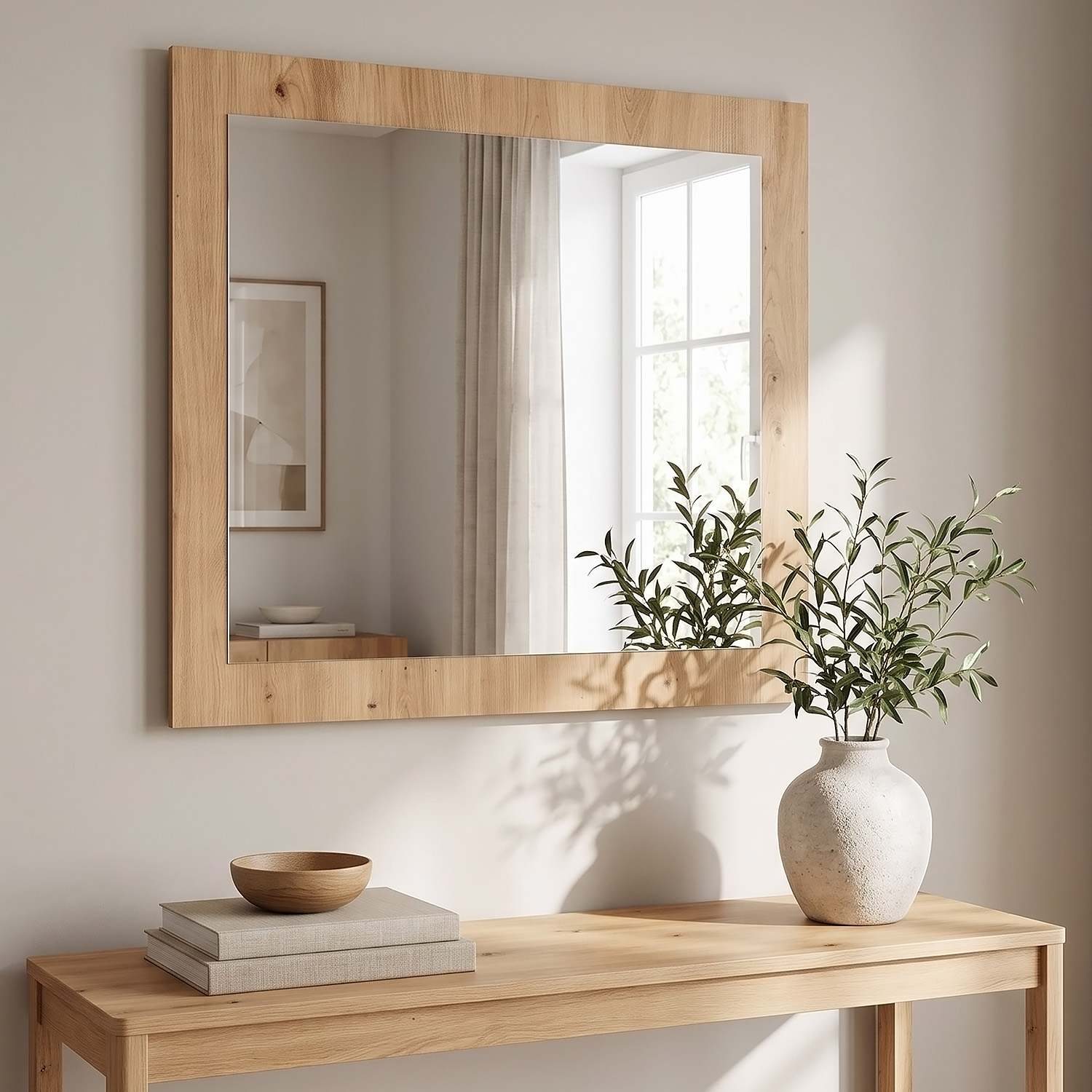 Large Rectangular Wall Mirror 80x70 cm Oak Effect Wooden Frame Artisan Oak Hallway Bedroom Living Room Mirror