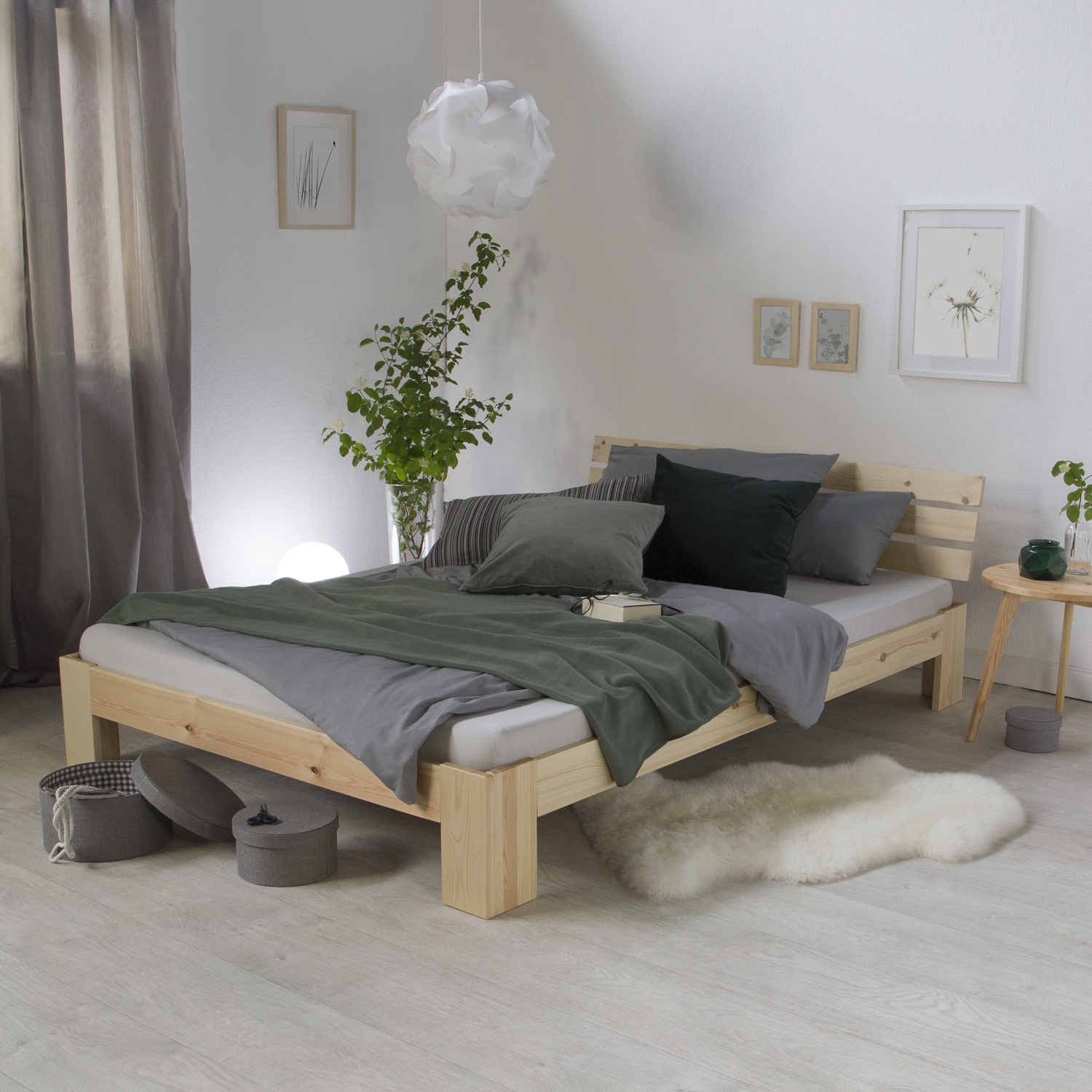 Wooden bed 90 120 140 160 180 cm white natural or grey double bed futon bed frame solid wood single bed