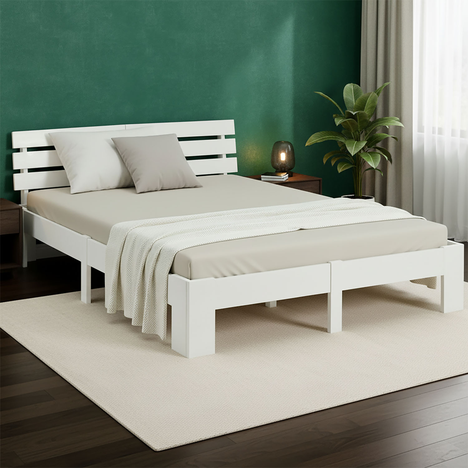 Wood Bed 180x200 cm White | Double Bed | with Spring Mattress | Solid | Youth Guest Bedroom