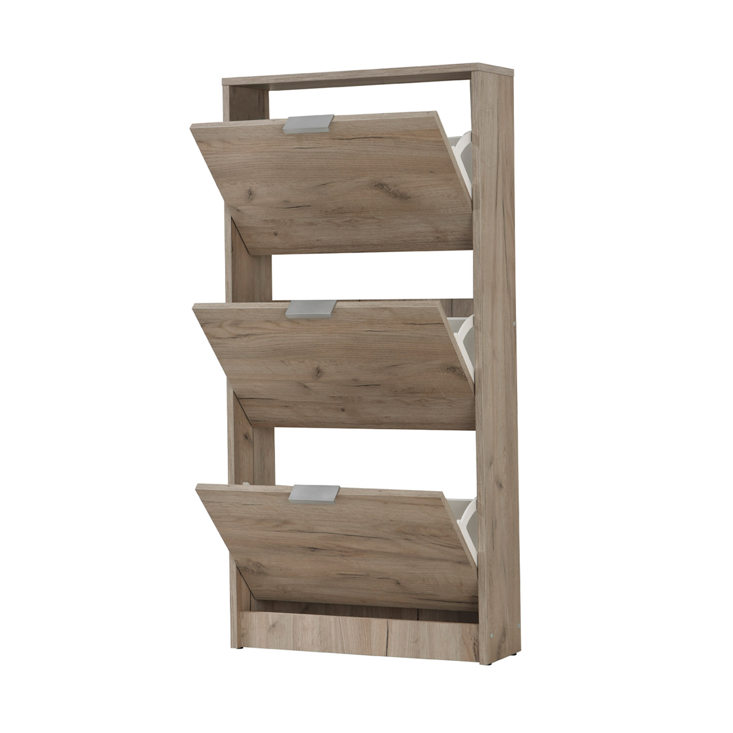 Shoe Rack Shoe Storage Shoe Cabinet Shoe Cupboard Wooden Grey Oak 3 Tier Shoe Tipper