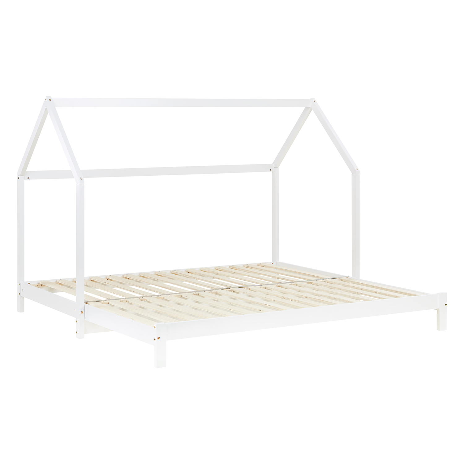 Children's Bed with Pull Out Bed 90x200 cm House Bed 2 Mattresses Bed Slats Treehouse Bed Children's Single Bed Wooden Frame White Trundle