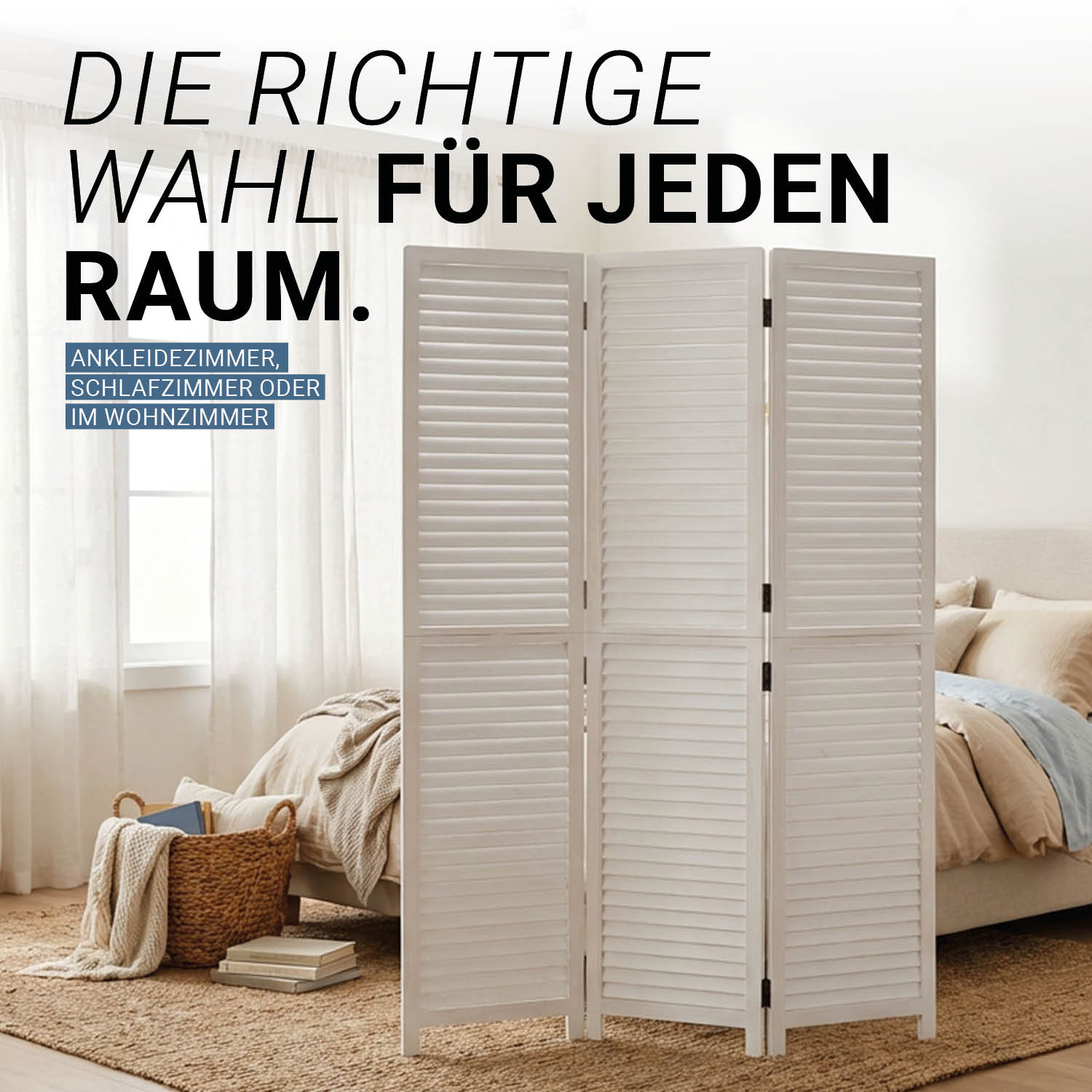 Paravent White Wooden Slats | 3-panel | Wood | Room Divider Partition Privacy Screen