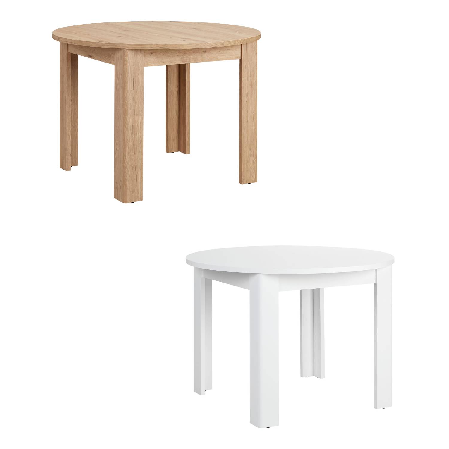 Modern Dining Table Round Kitchen Table Ø 106 cm Wooden Table Oak White 4 Seater